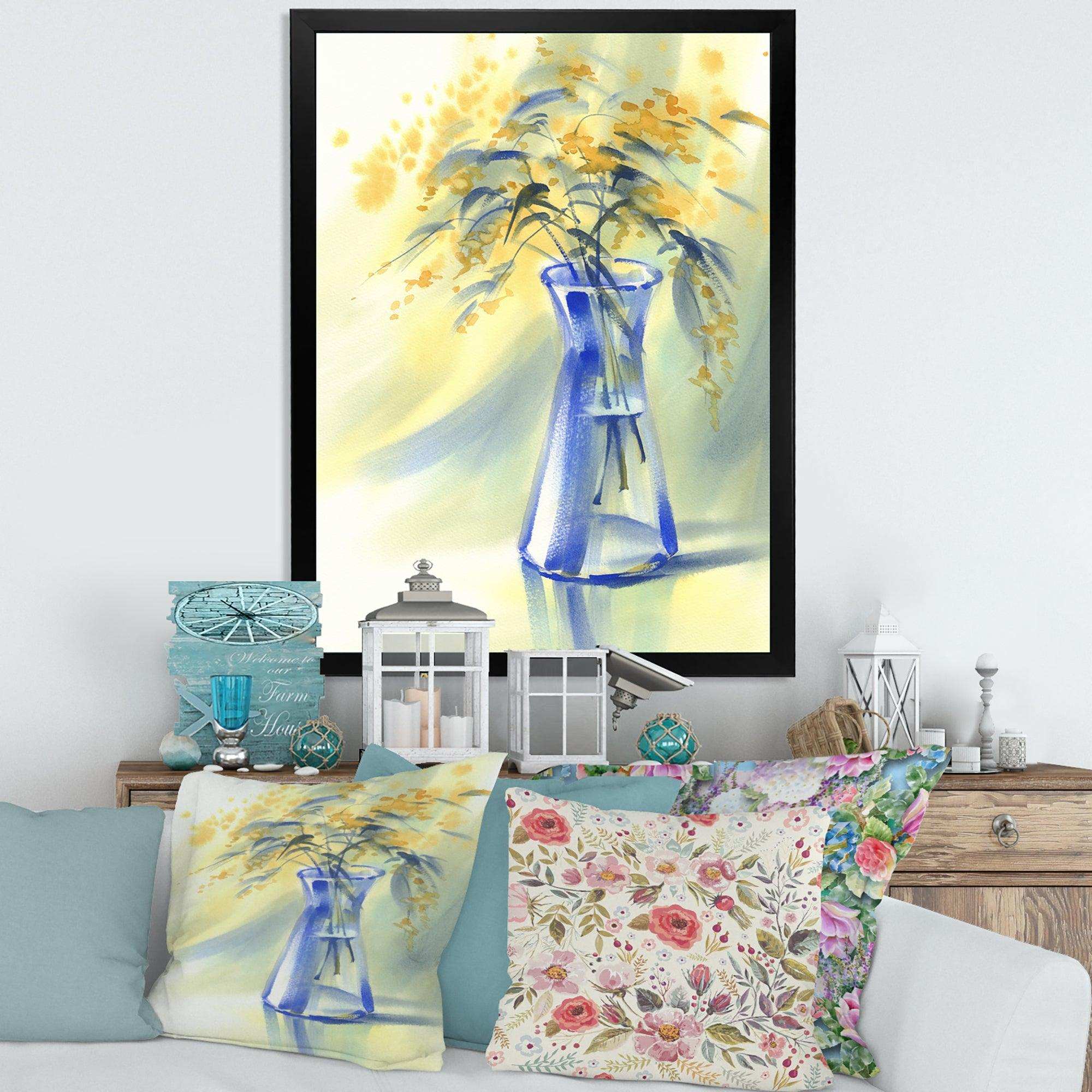 Summer Flowers In Blue Glass Bottle