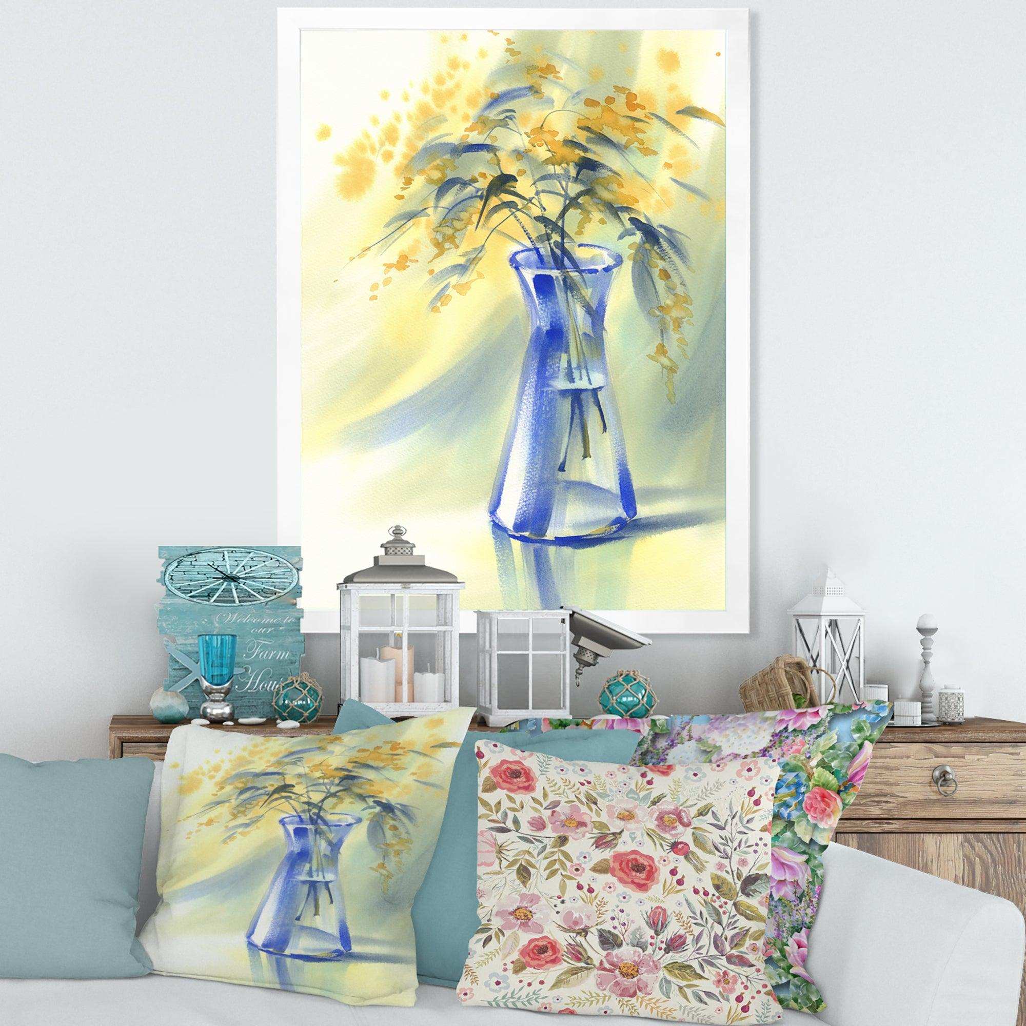 Summer Flowers In Blue Glass Bottle