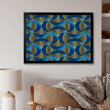 Geometric abstract waves in gold and marine blue