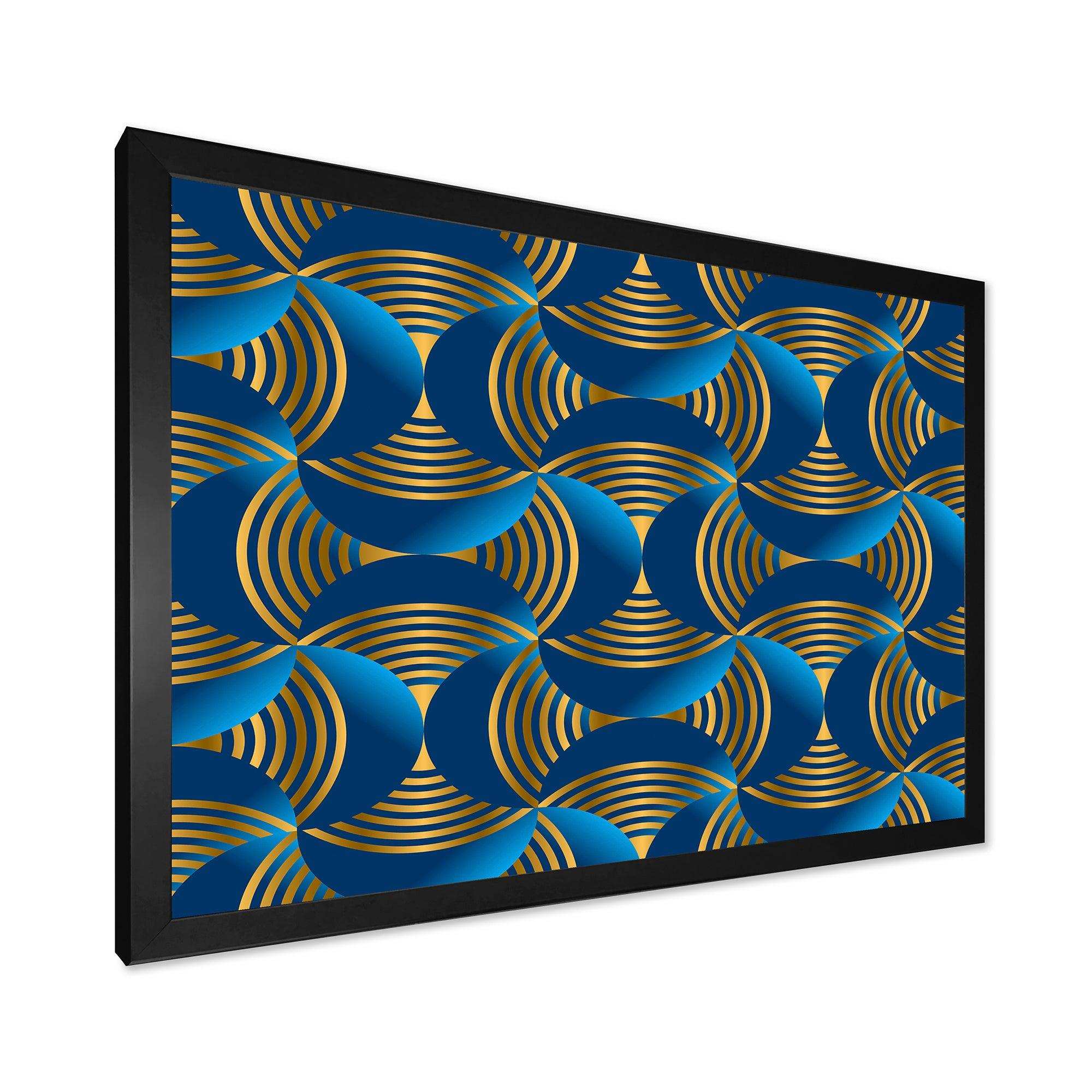 Geometric abstract waves in gold and marine blue