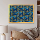 Geometric abstract waves in gold and marine blue