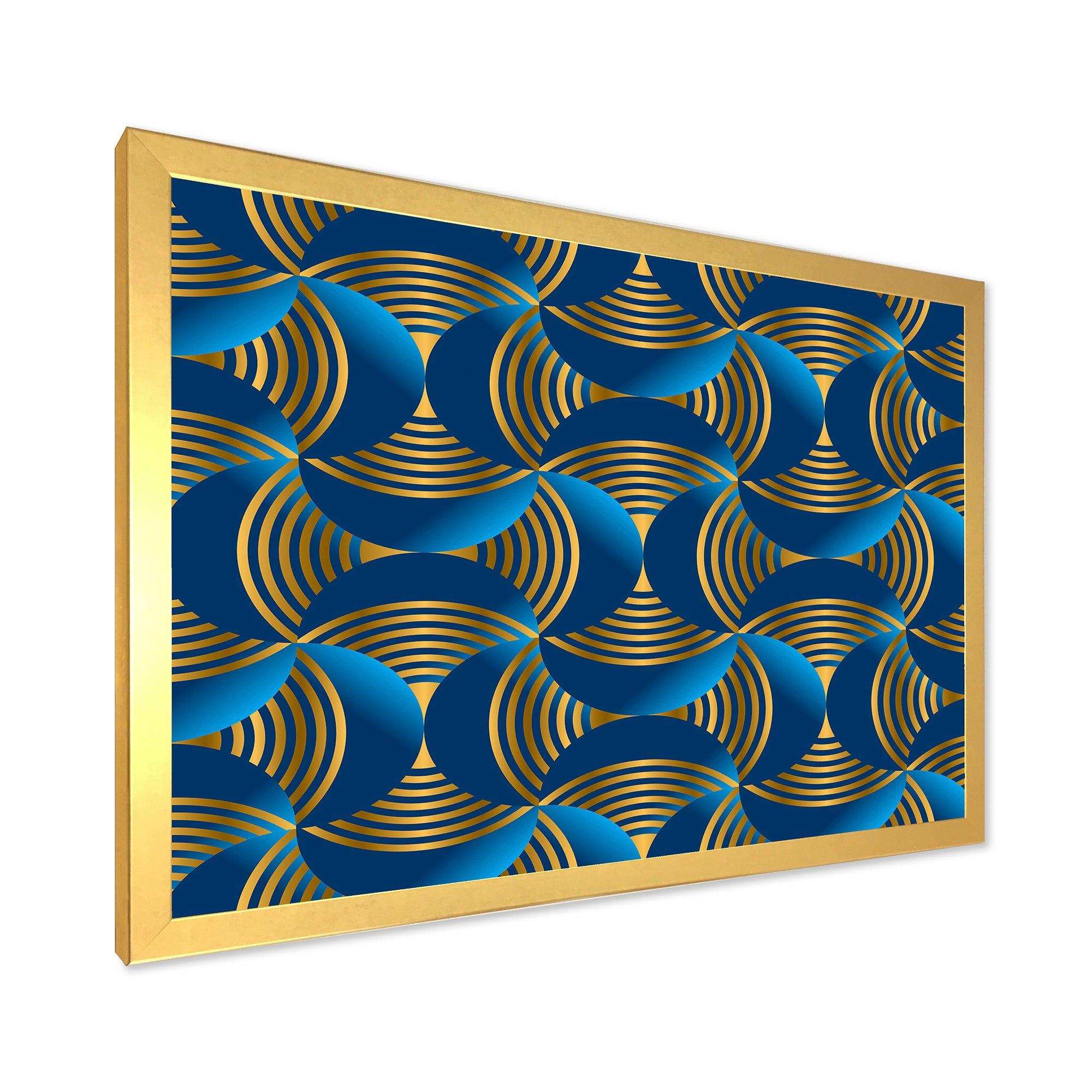 Geometric abstract waves in gold and marine blue