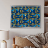 Geometric abstract waves in gold and marine blue