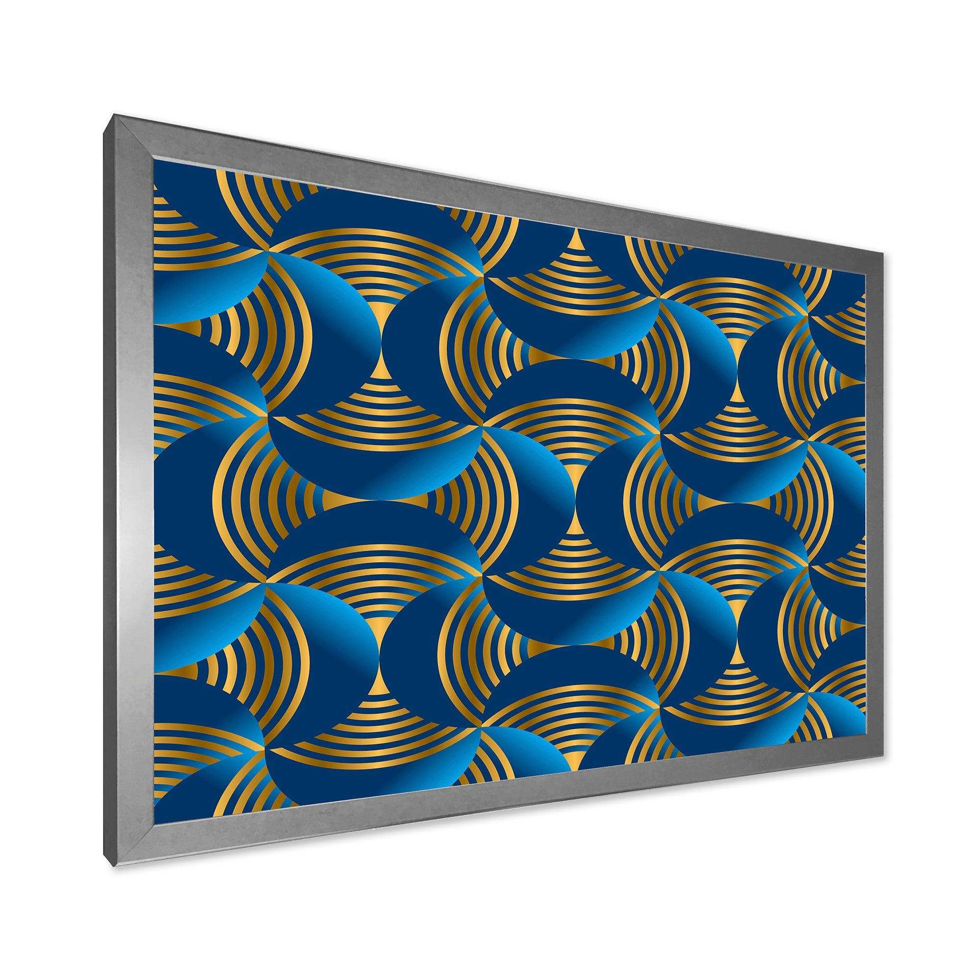 Geometric abstract waves in gold and marine blue
