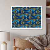 Geometric abstract waves in gold and marine blue