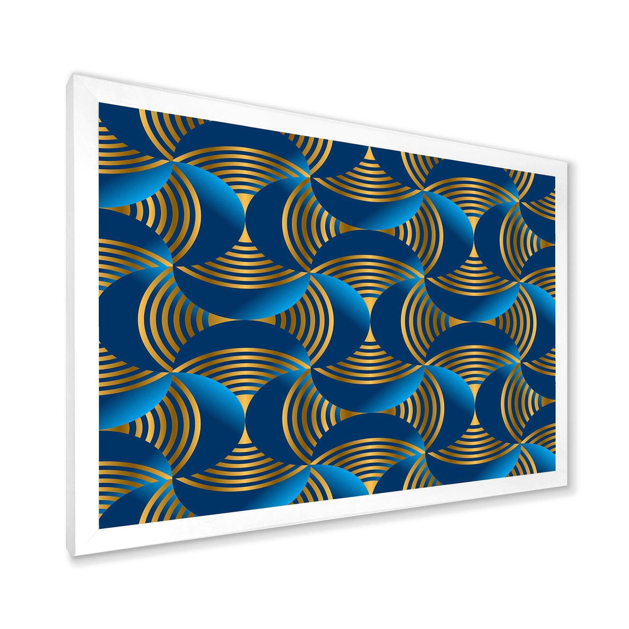Geometric abstract waves in gold and marine blue