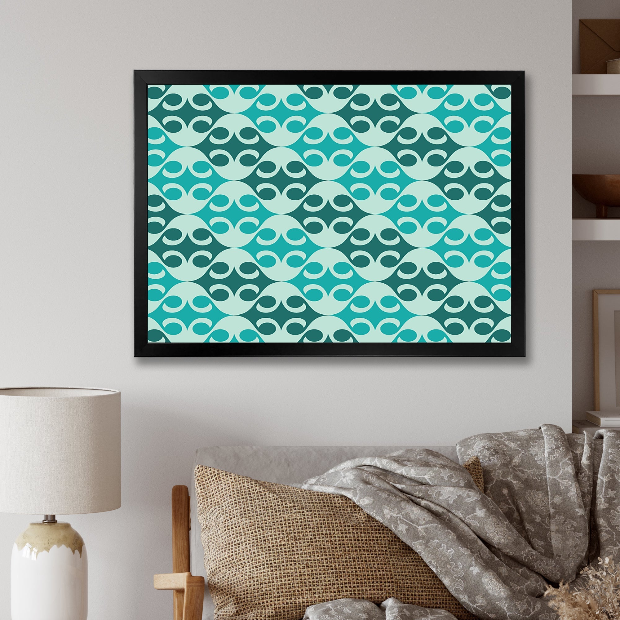 Abstract Retro Geometrical Design VI Framed Print Vibrant Black - 1.5 Width