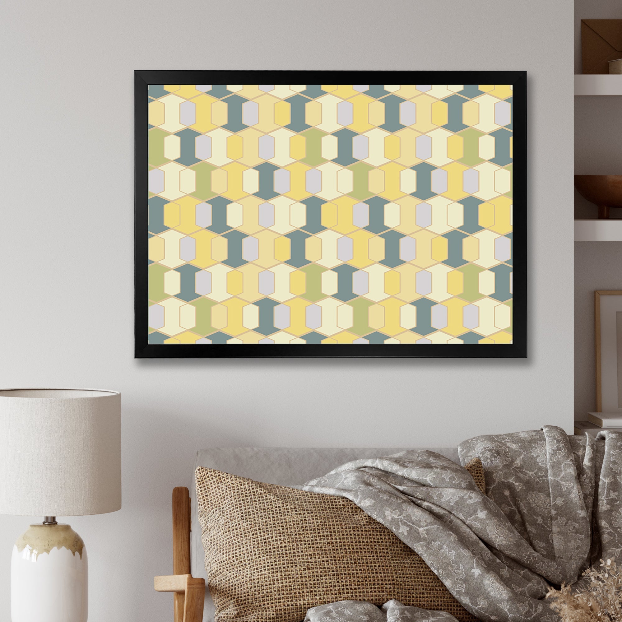 Abstract Retro Geometrical Design II Framed Print Vibrant Black - 1.5 Width