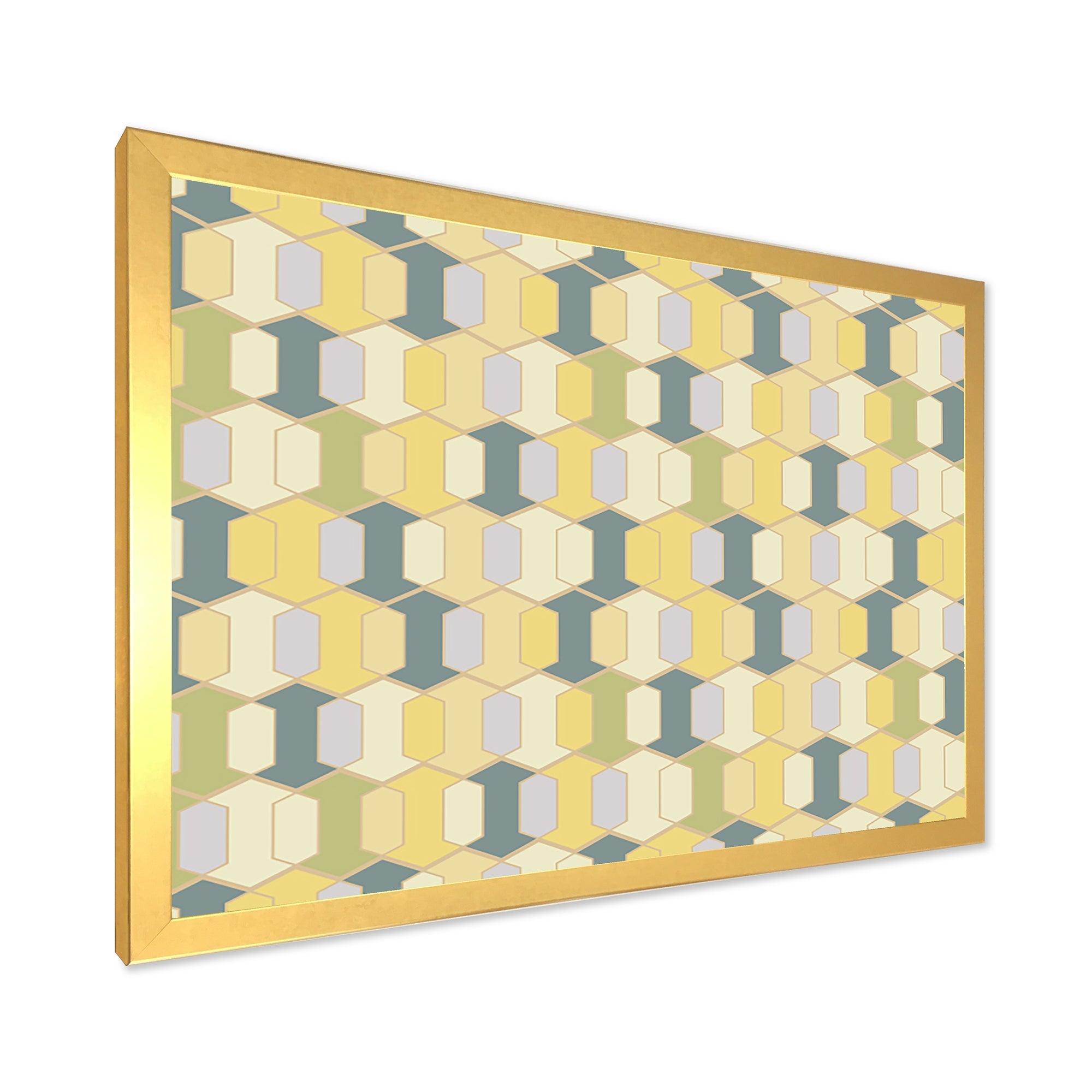Abstract Retro Geometrical Design II Framed Print Vibrant Gold - 1.5 Width