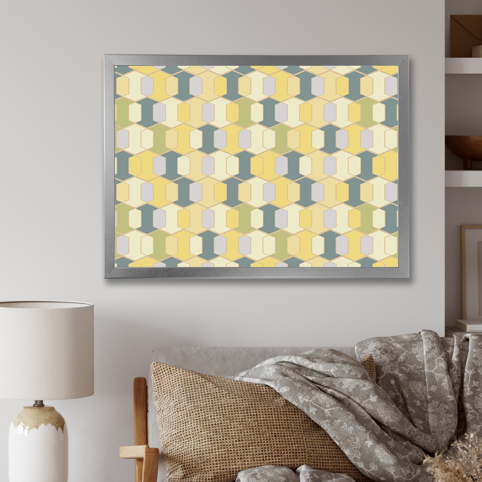 Abstract Retro Geometrical Design II Framed Print Matte White - 1.5 Width