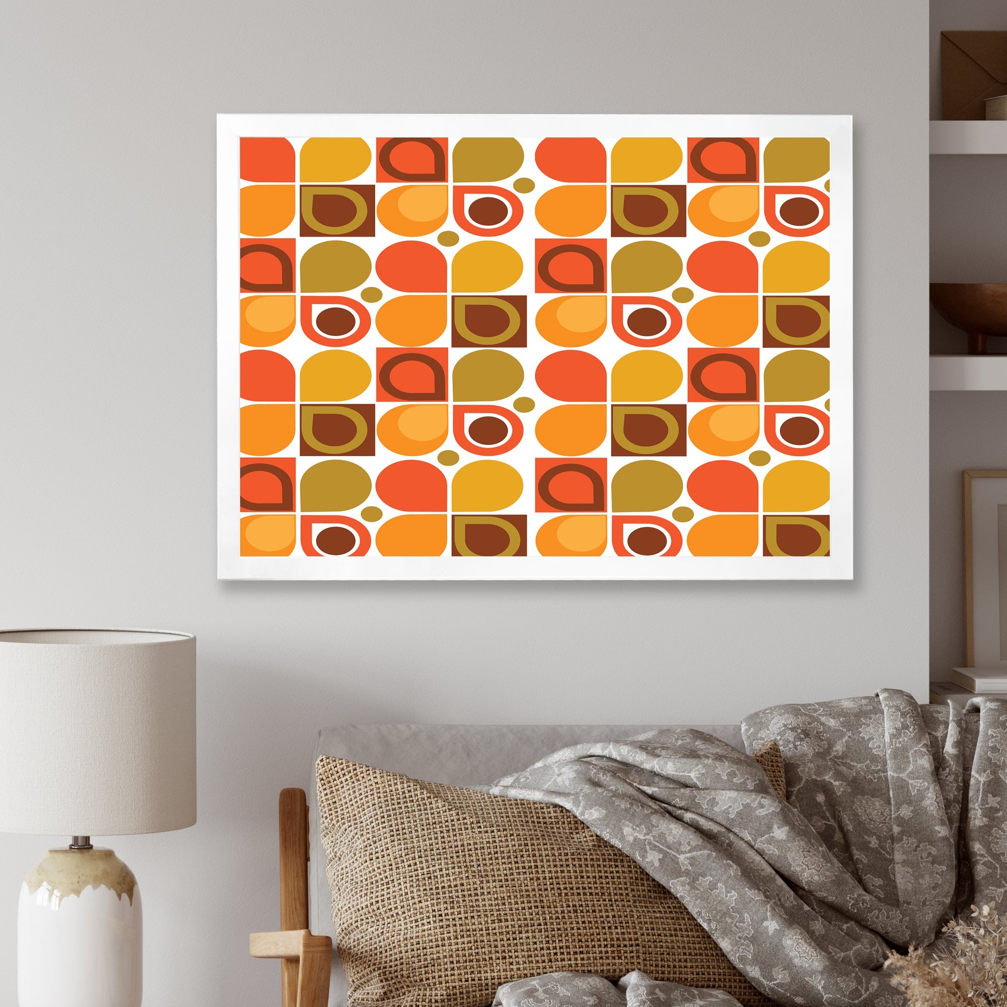 Abstract Retro Geometric Pattern VI Framed Print Matte White - 1.5 Width