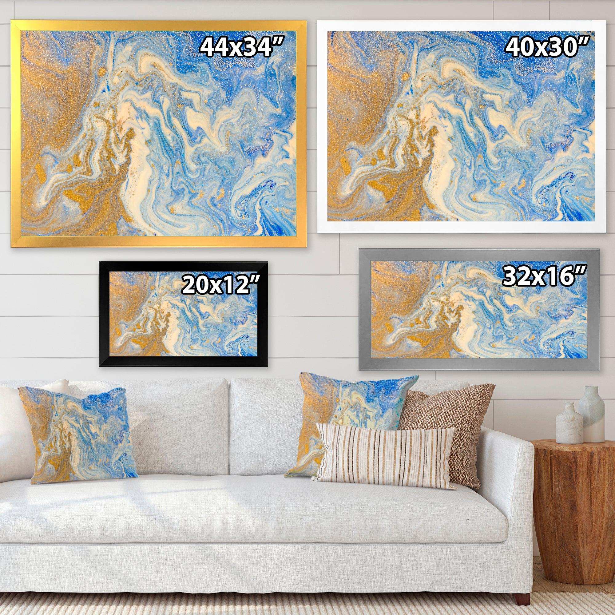 Blue and Gold Liquid Hand Drawn Marble