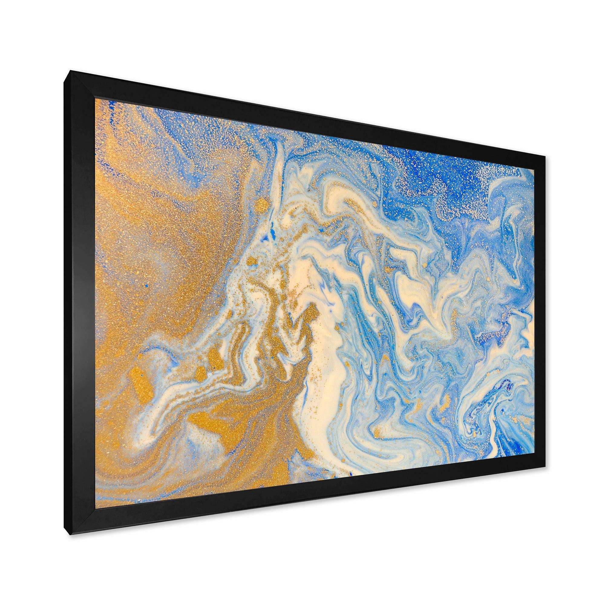 Blue and Gold Liquid Hand Drawn Marble