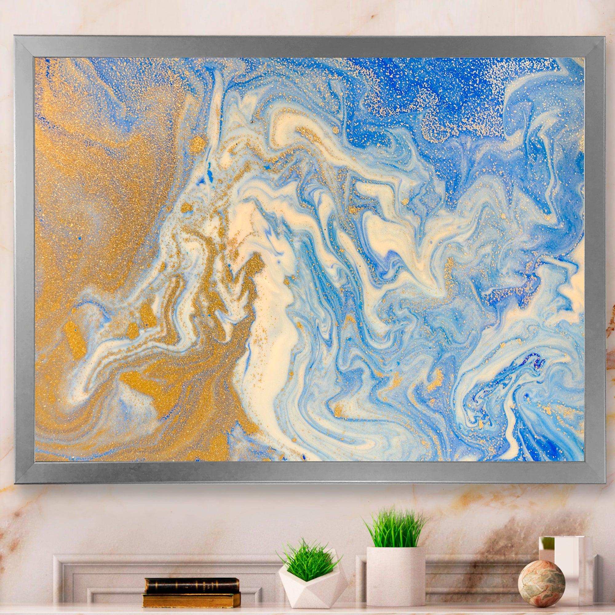 Blue and Gold Liquid Hand Drawn Marble
