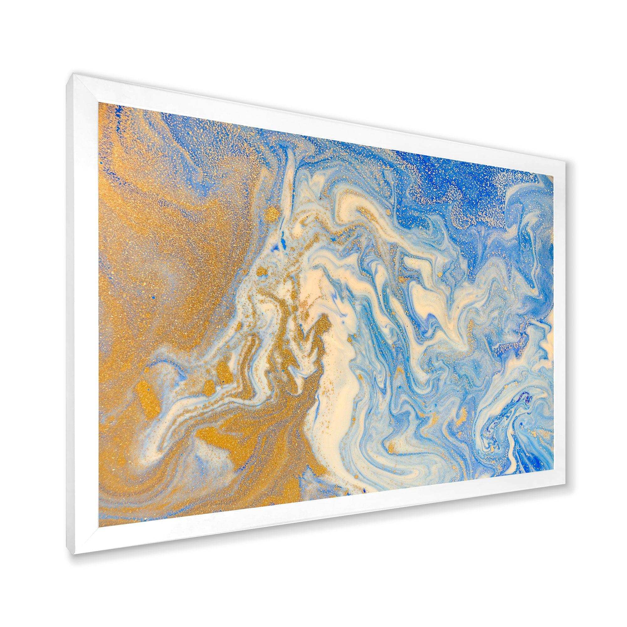 Blue and Gold Liquid Hand Drawn Marble