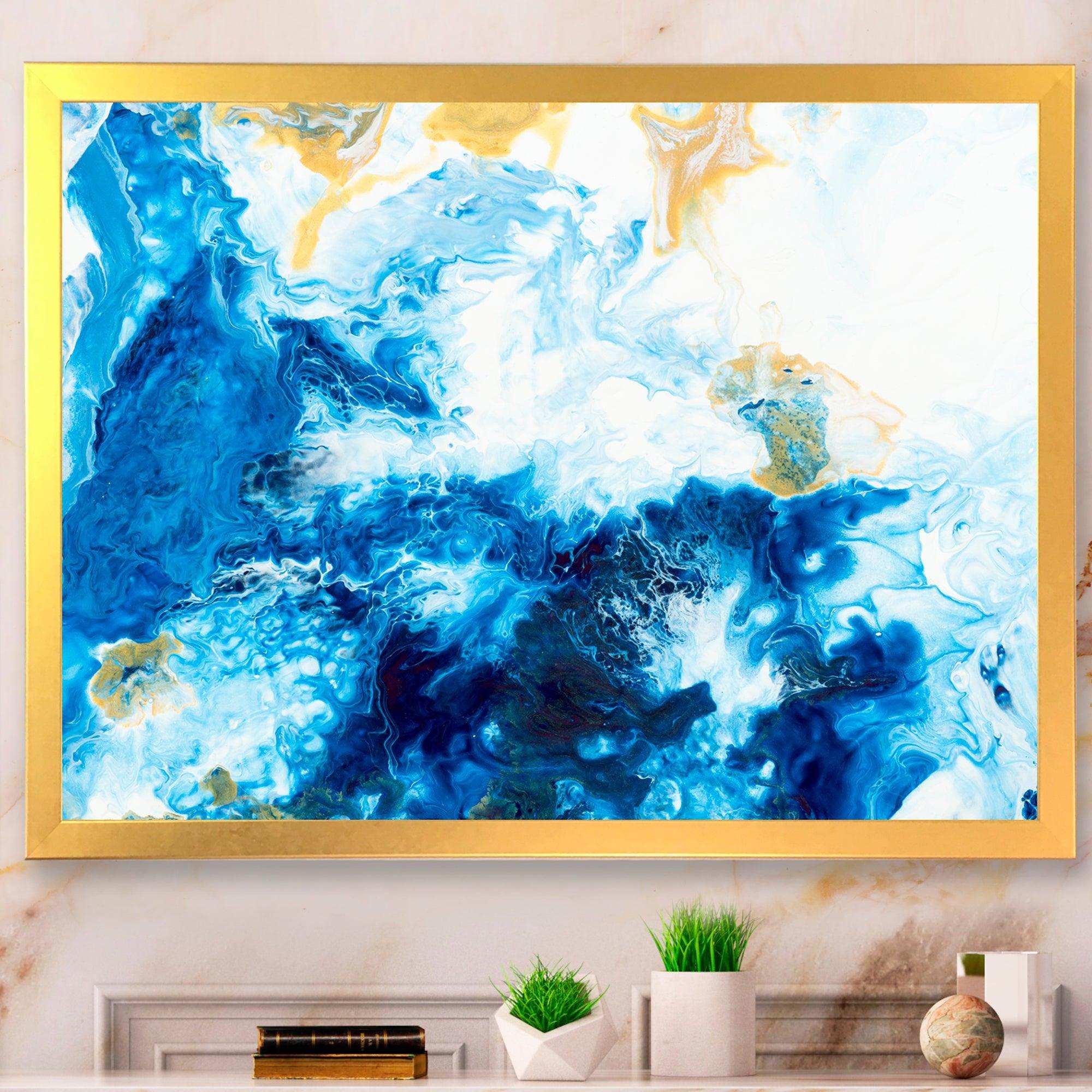 Blue and Gold Ocean Abstract Marble
