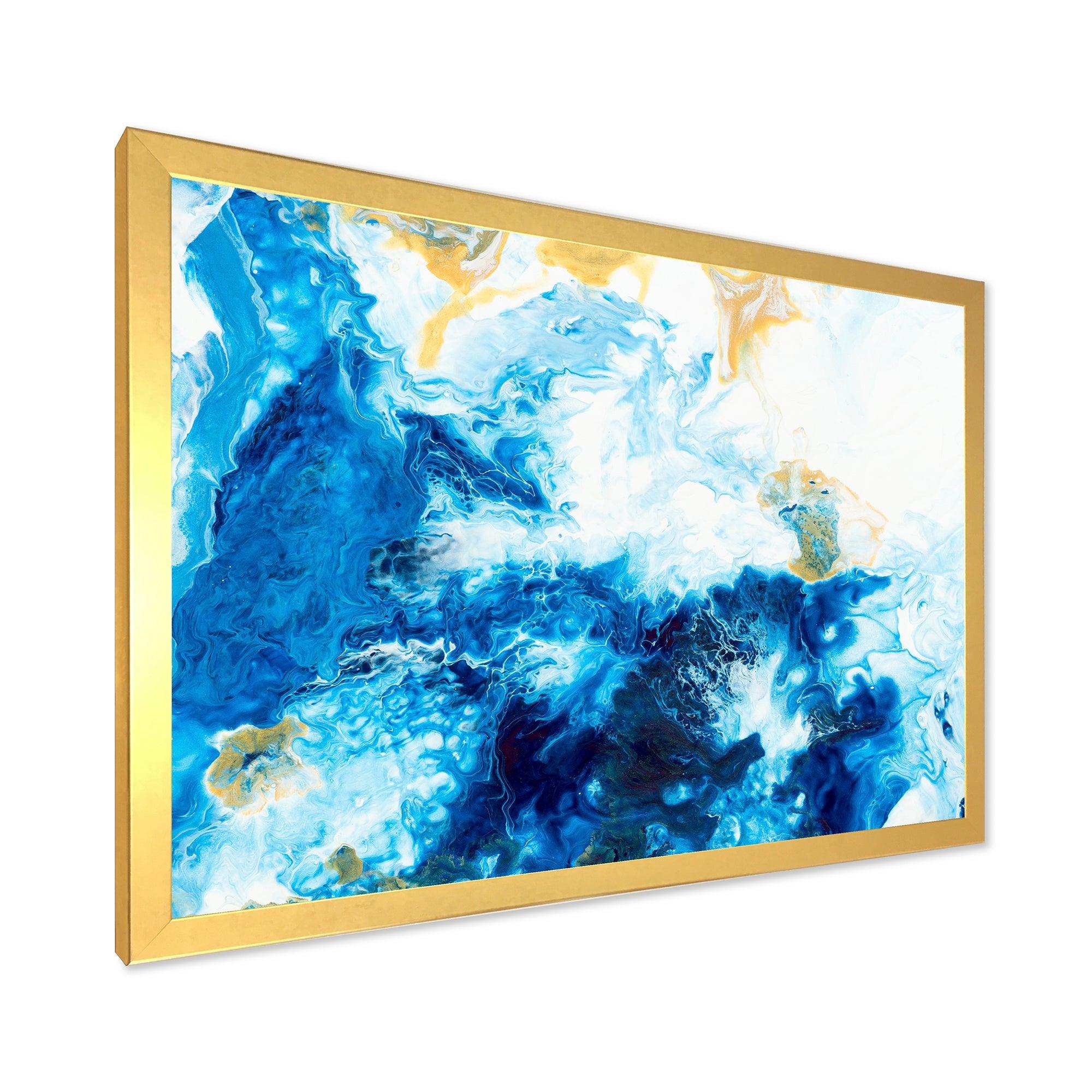 Blue and Gold Ocean Abstract Marble