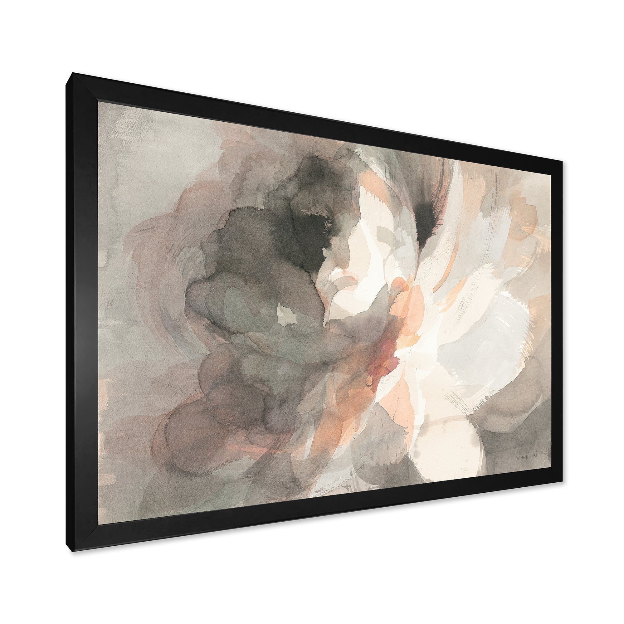 Abstract Peony Grey Framed Print Vibrant Black - 1.5 Width