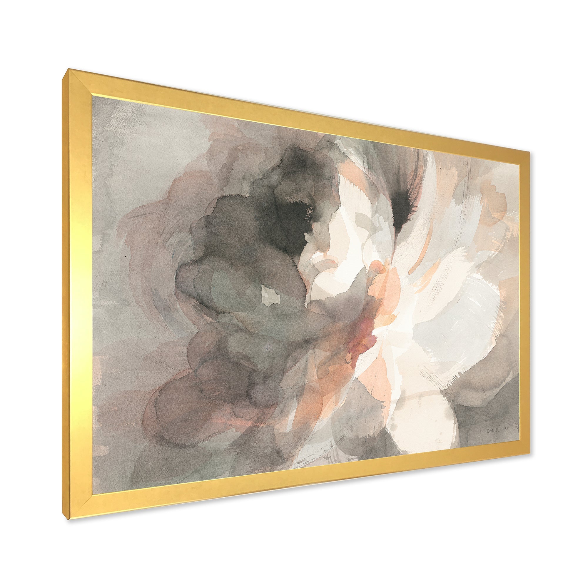 Abstract Peony Grey Framed Print Vibrant Gold - 1.5 Width