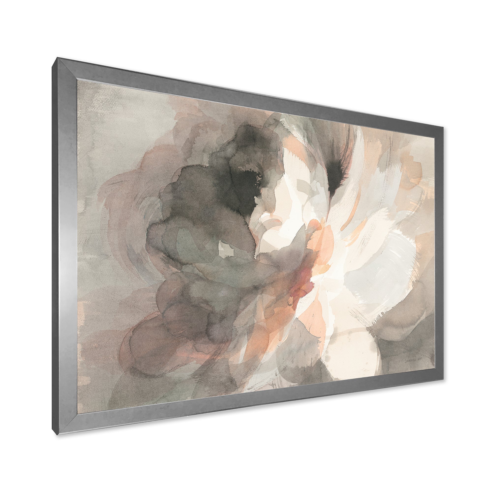 Abstract Peony Grey Framed Print Matte White - 1.5 Width