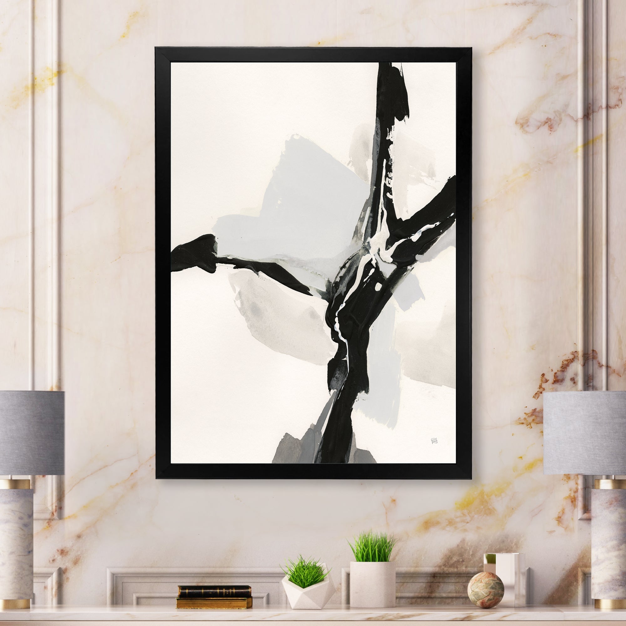 Abstract Neutral III Framed Print Vibrant Black - 1.5 Width