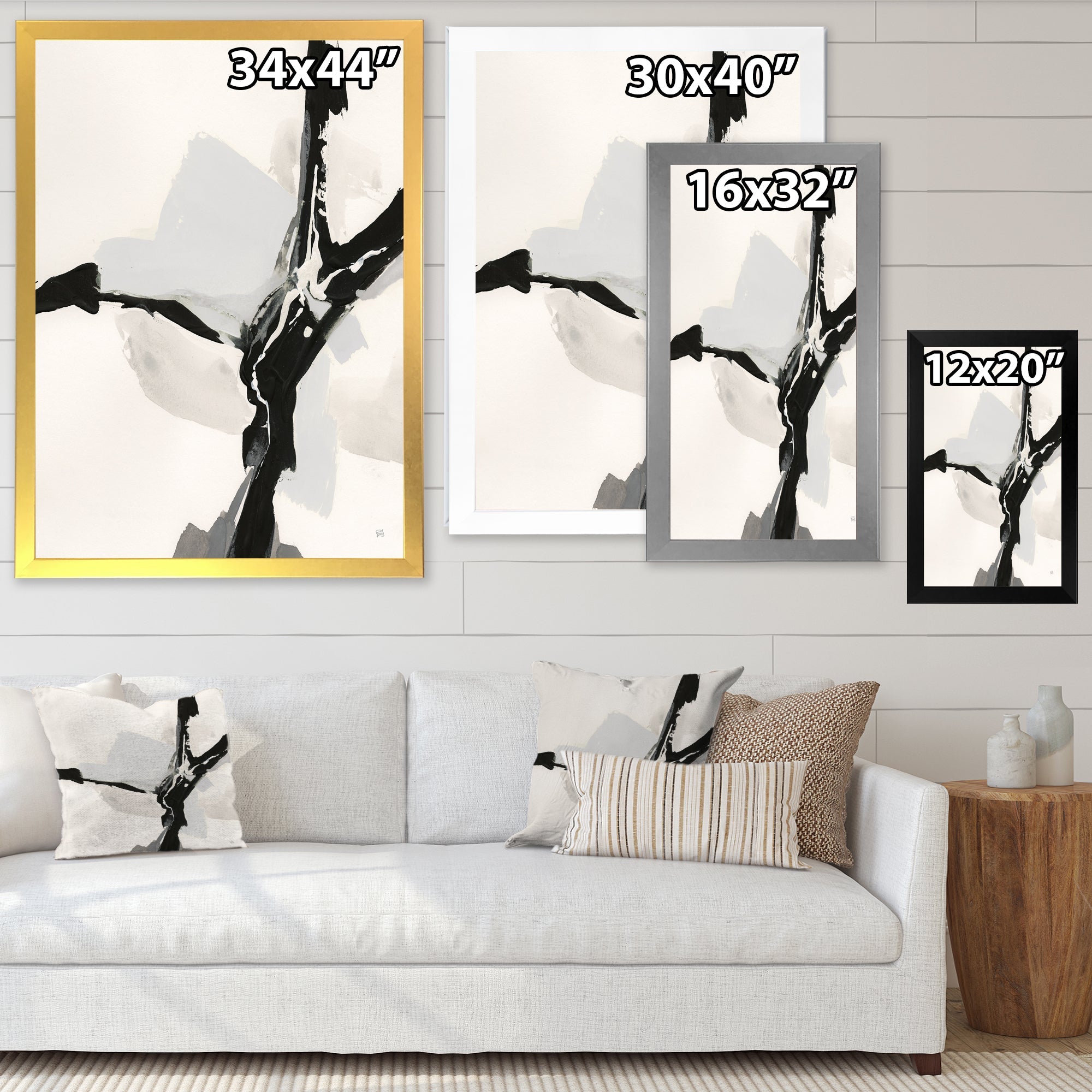 Abstract Neutral III Framed Print Matte White - 1.5 Width