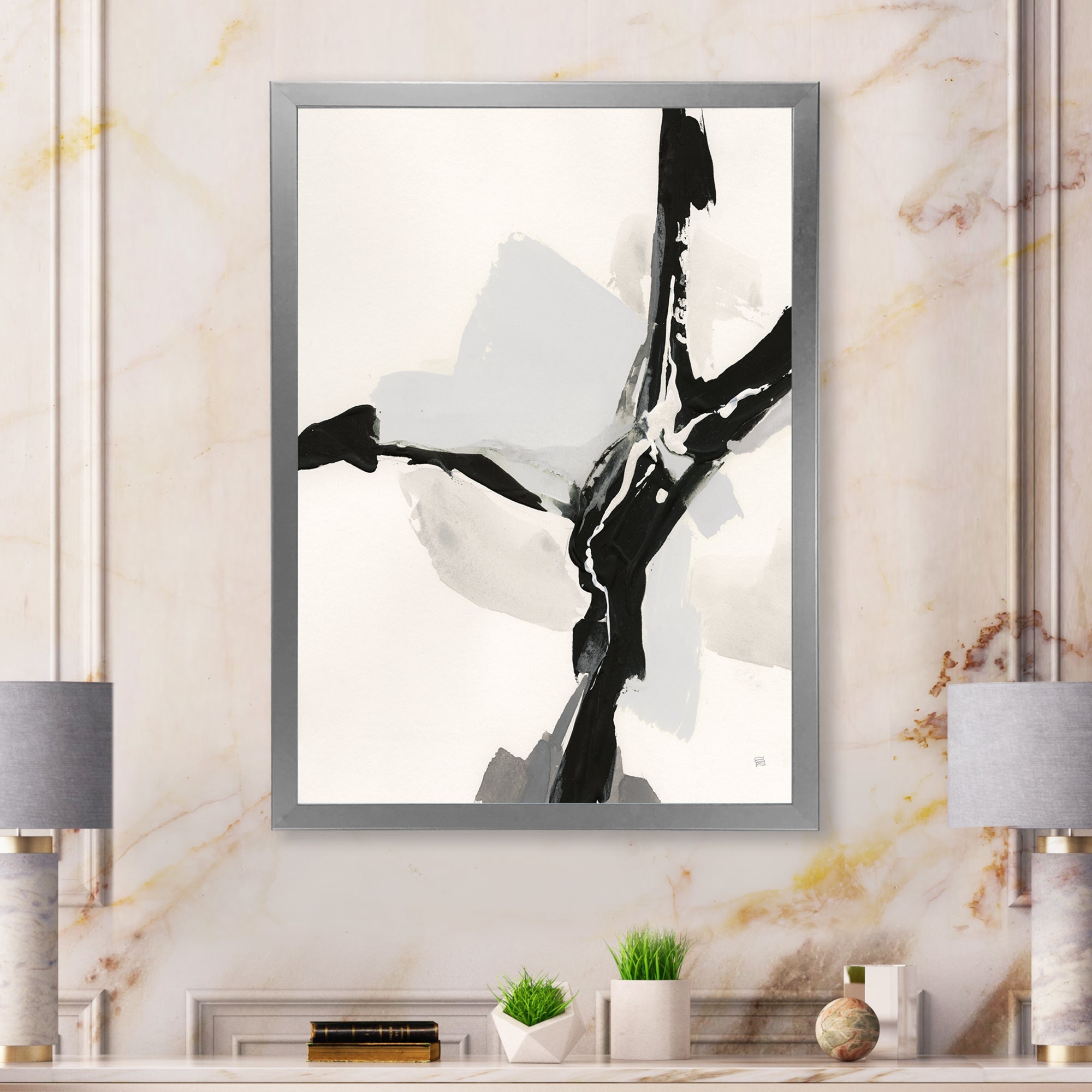 Abstract Neutral III Framed Print Matte White - 1.5 Width
