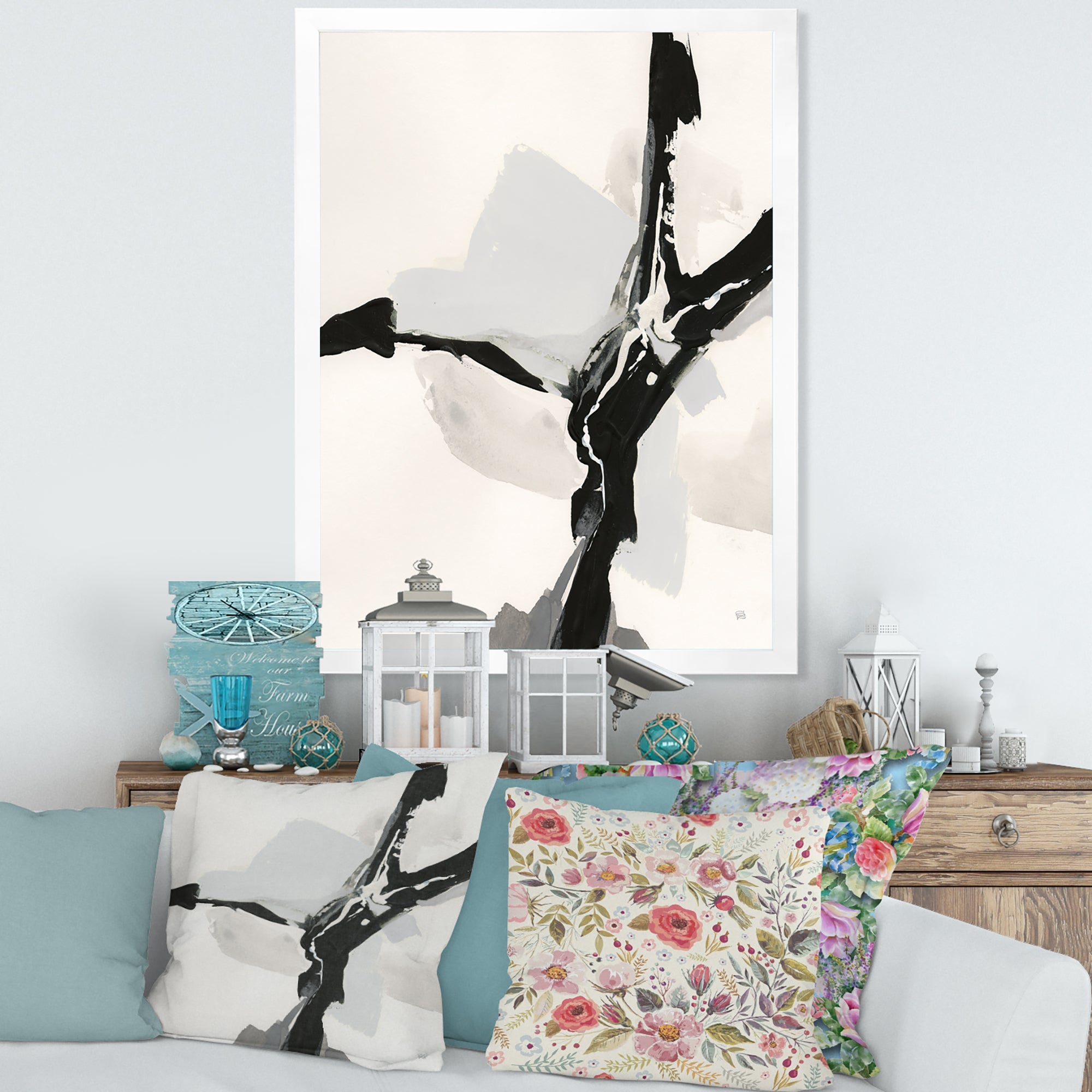 Abstract Neutral III Framed Print Matte White - 1.5 Width