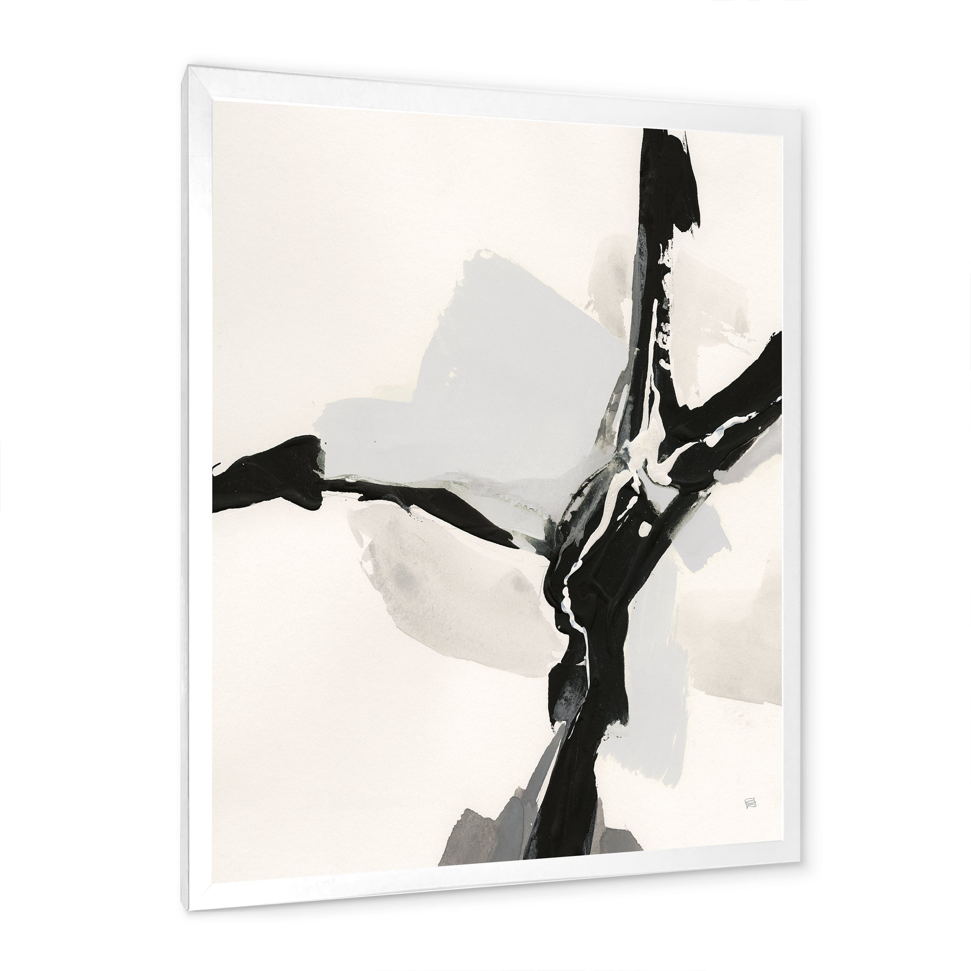 Abstract Neutral III Framed Print Matte White - 1.5 Width