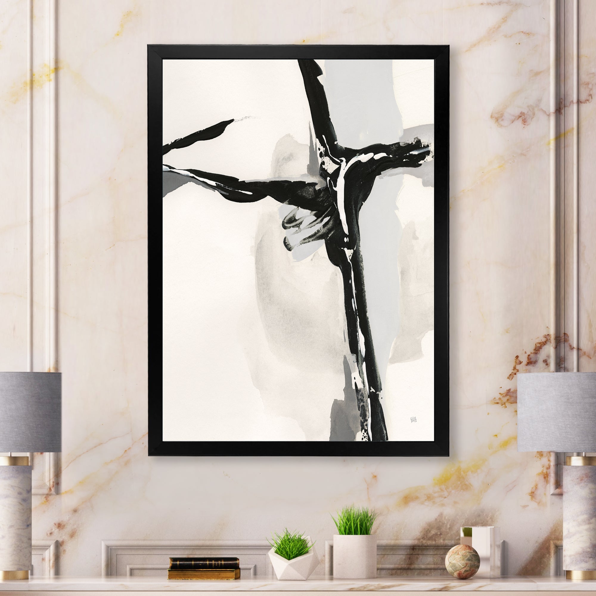 Abstract Neutral II Framed Print Vibrant Black - 1.5 Width