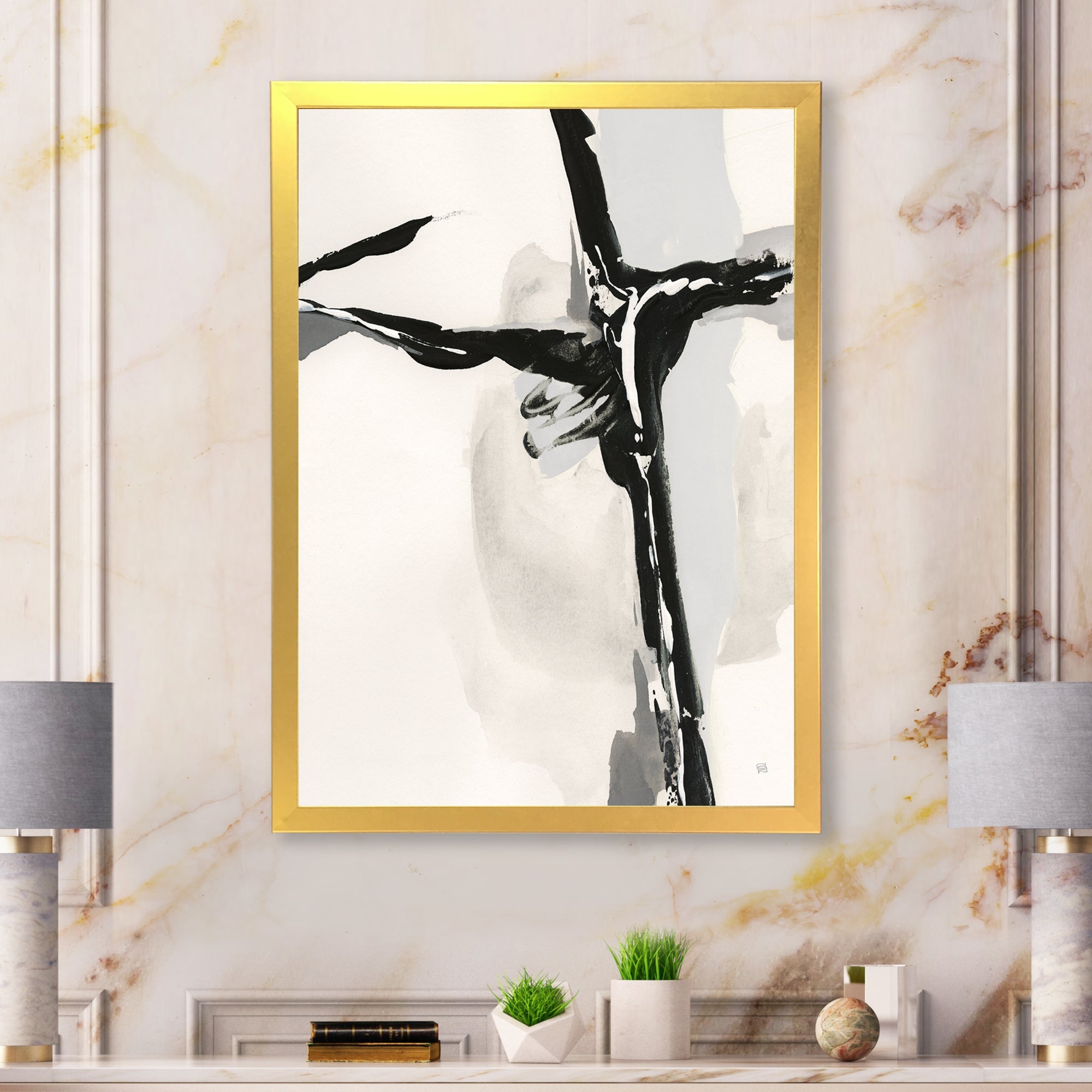 Abstract Neutral II Framed Print Vibrant Gold - 1.5 Width