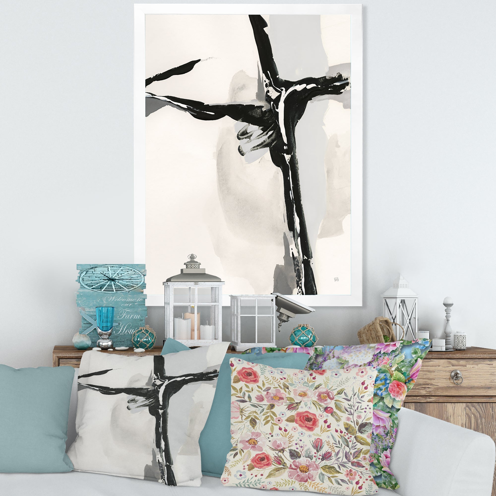 Abstract Neutral II Framed Print Matte White - 1.5 Width