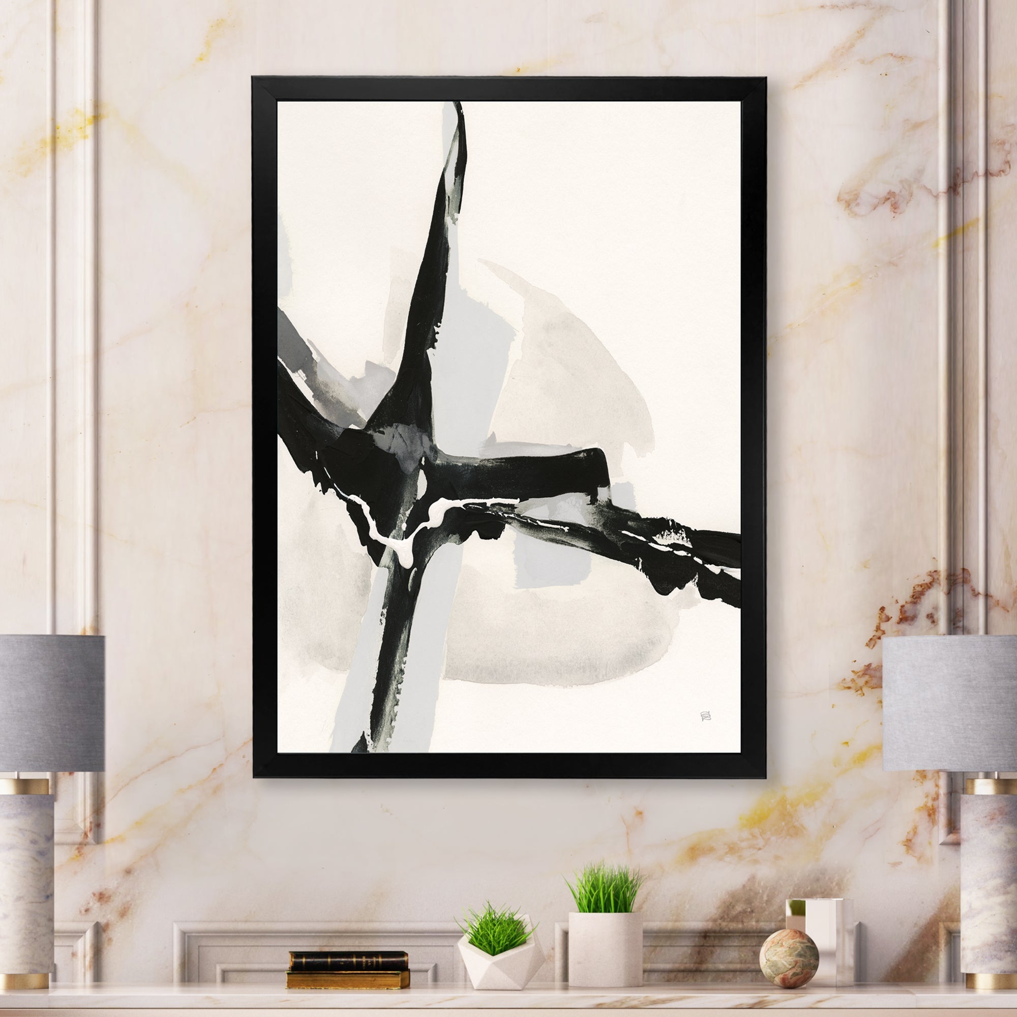 Abstract Neutral I Framed Print Vibrant Black - 1.5 Width