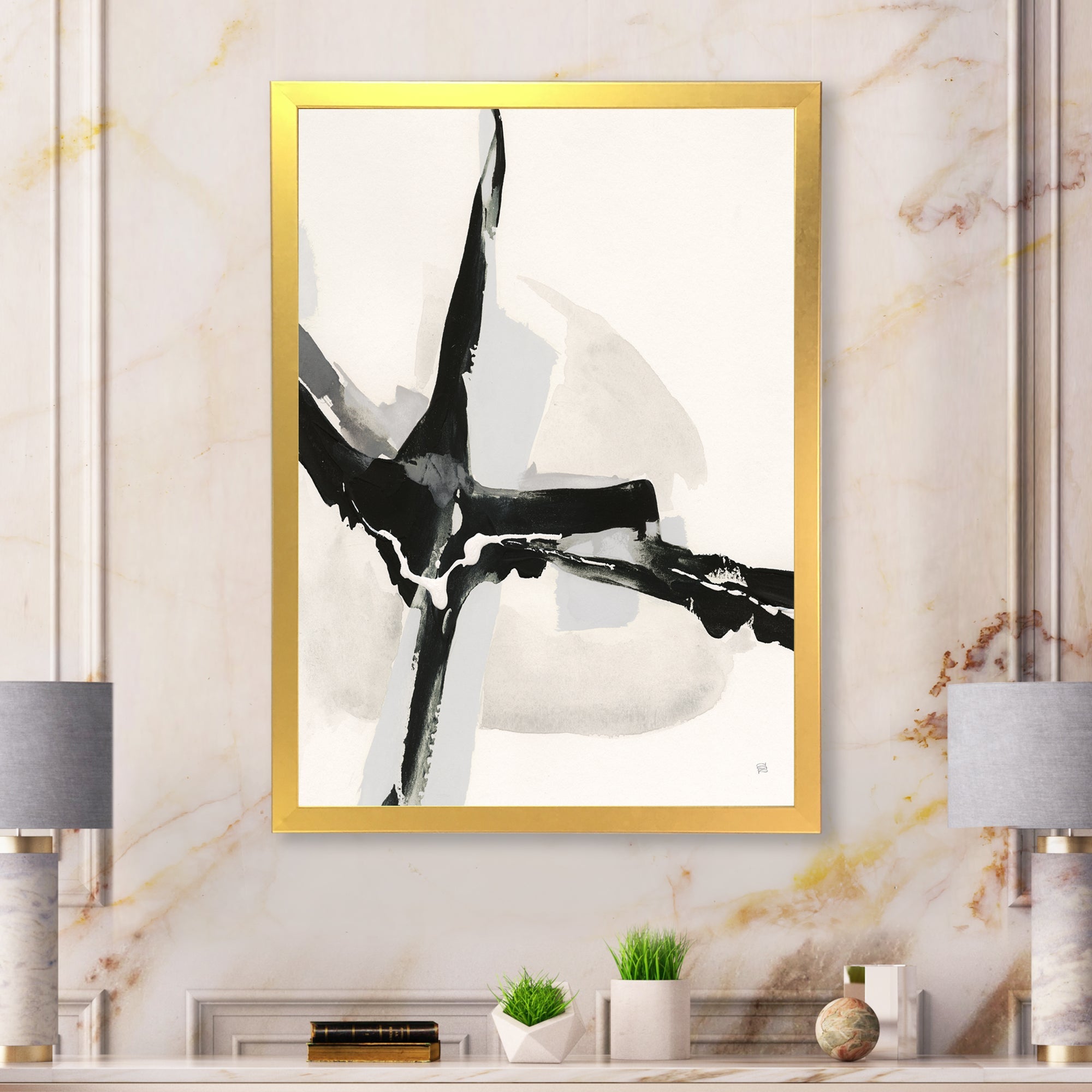 Abstract Neutral I Framed Print Vibrant Gold - 1.5 Width