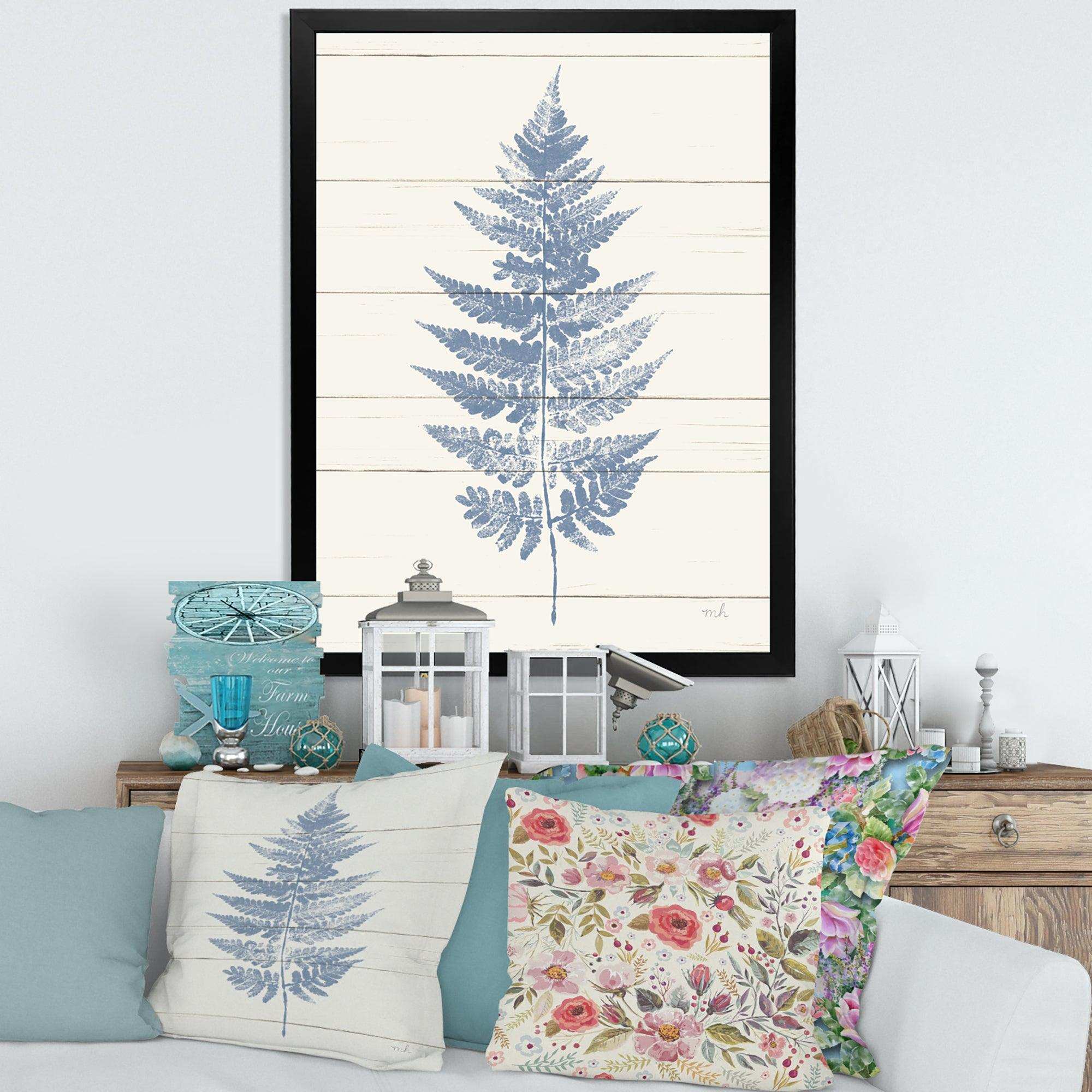 Blue Fern Print on wood I