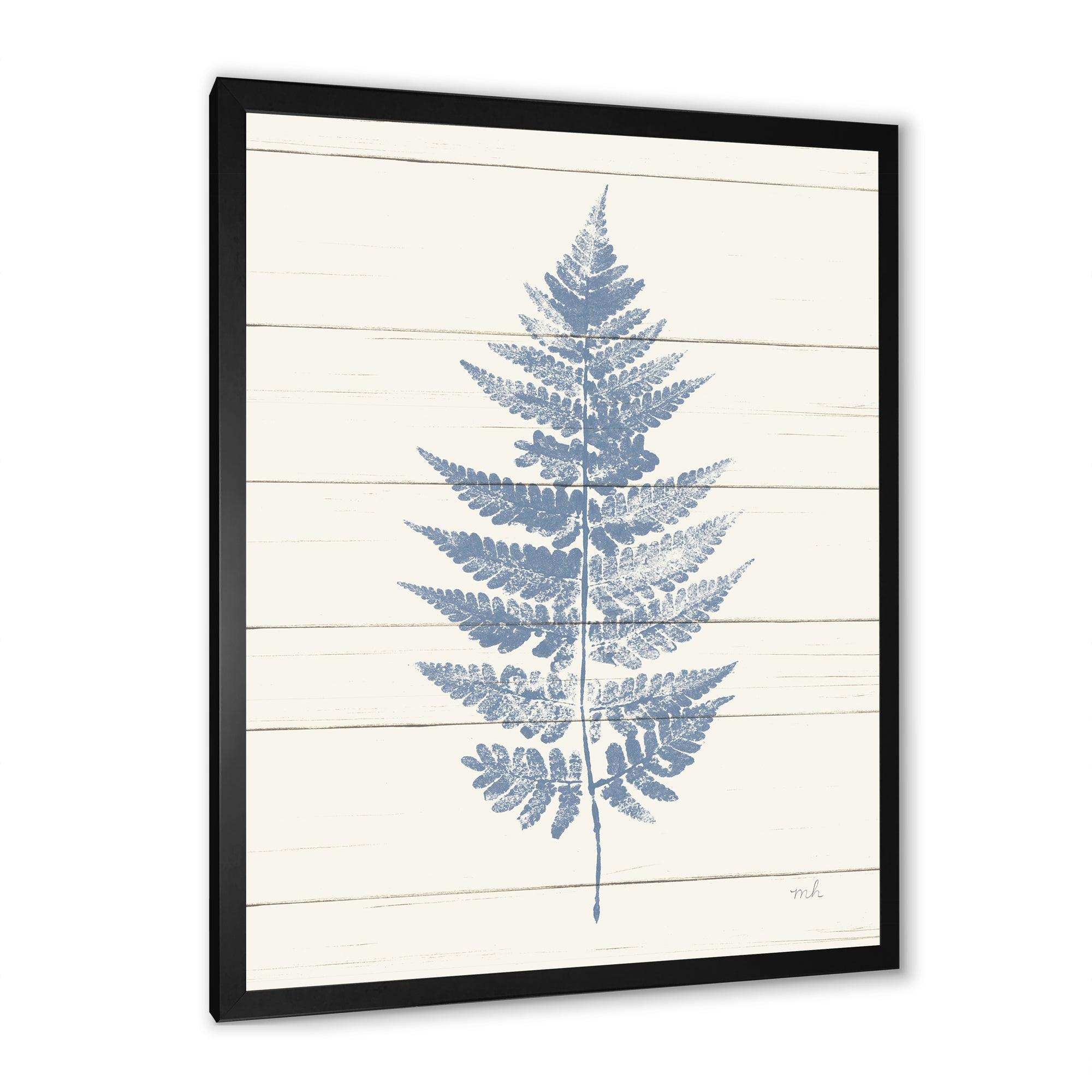 Blue Fern Print on wood I
