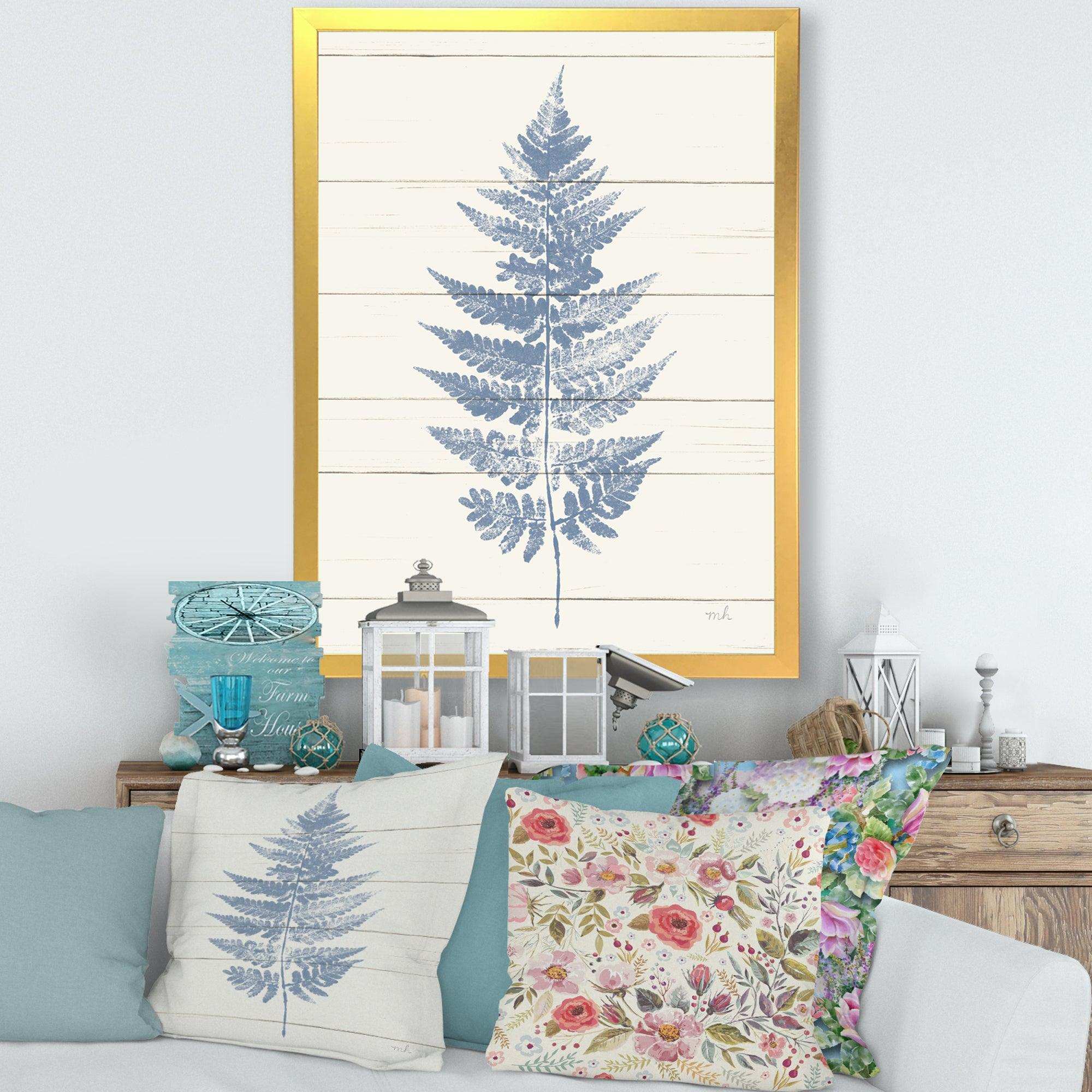 Blue Fern Print on wood I