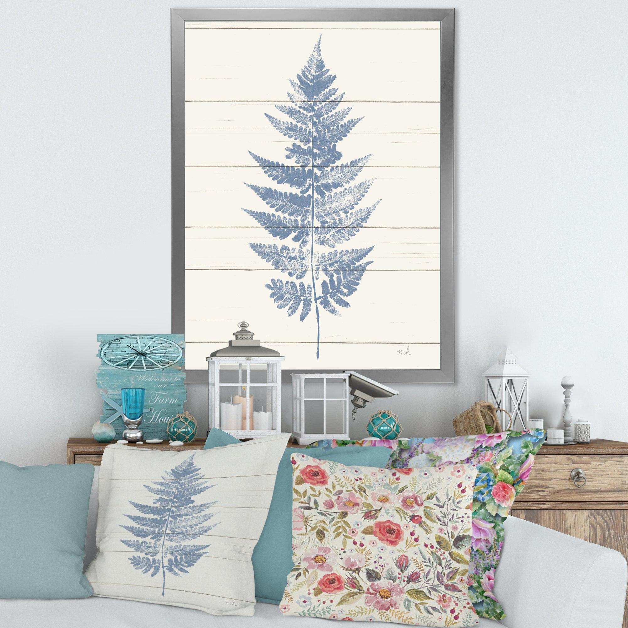Blue Fern Print on wood I