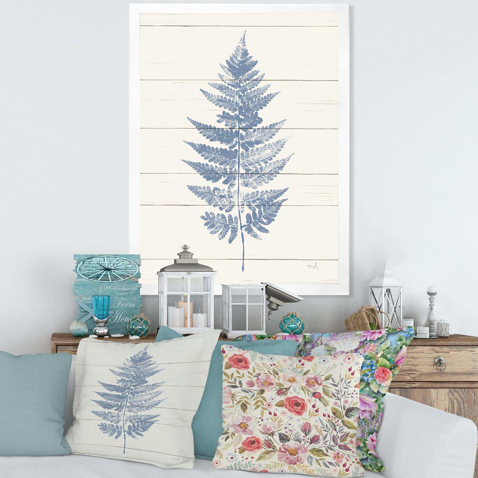 Blue Fern Print on wood I