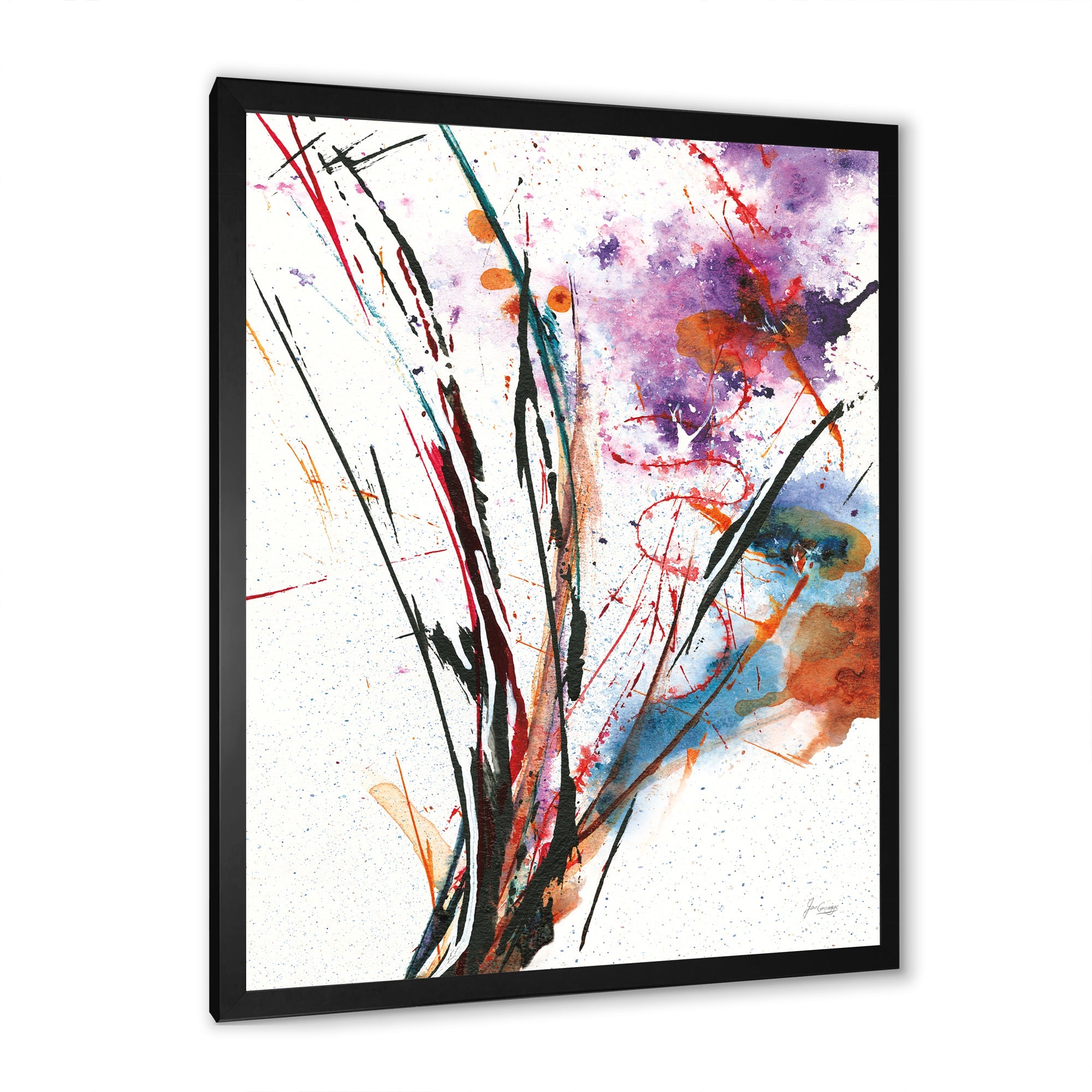 Abstract Purple and Blue Flowers Framed Print Vibrant Black - 1.5 Width