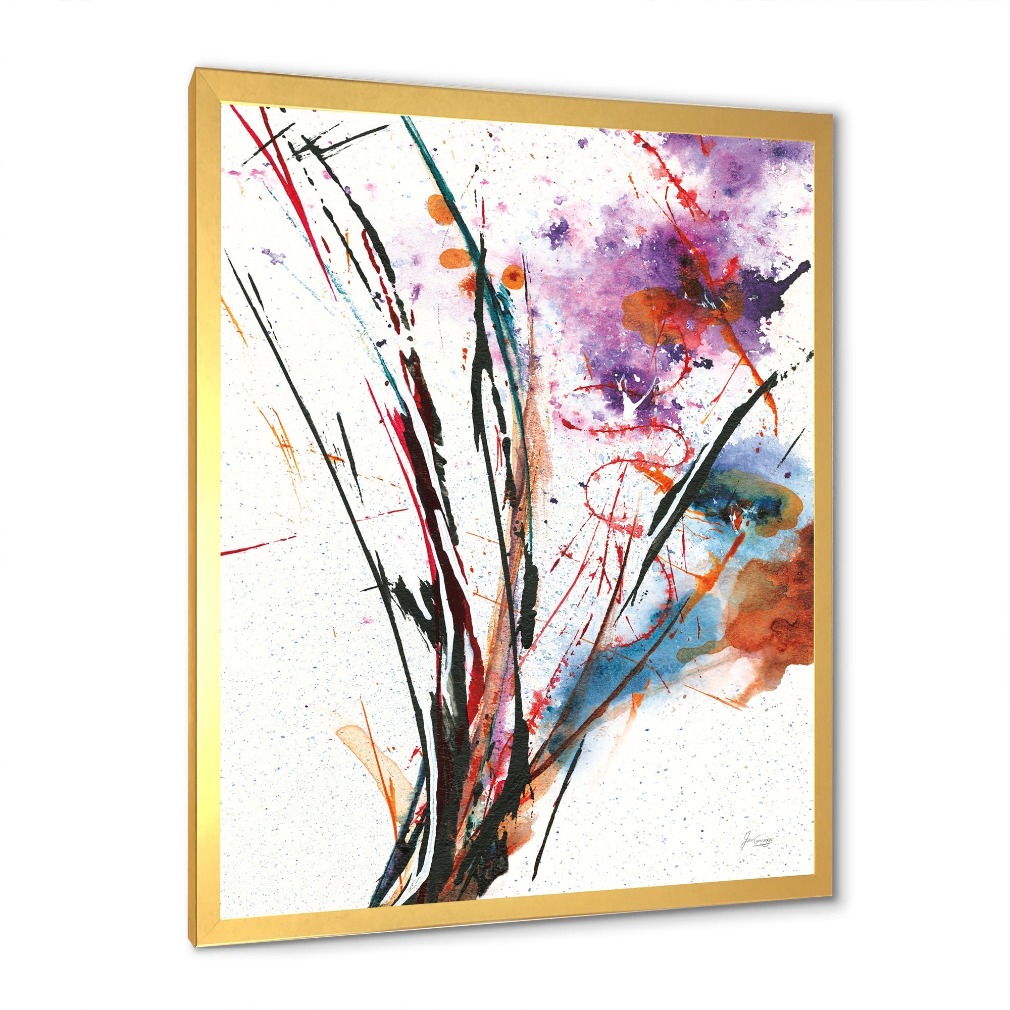 Abstract Purple and Blue Flowers Framed Print Vibrant Gold - 1.5 Width