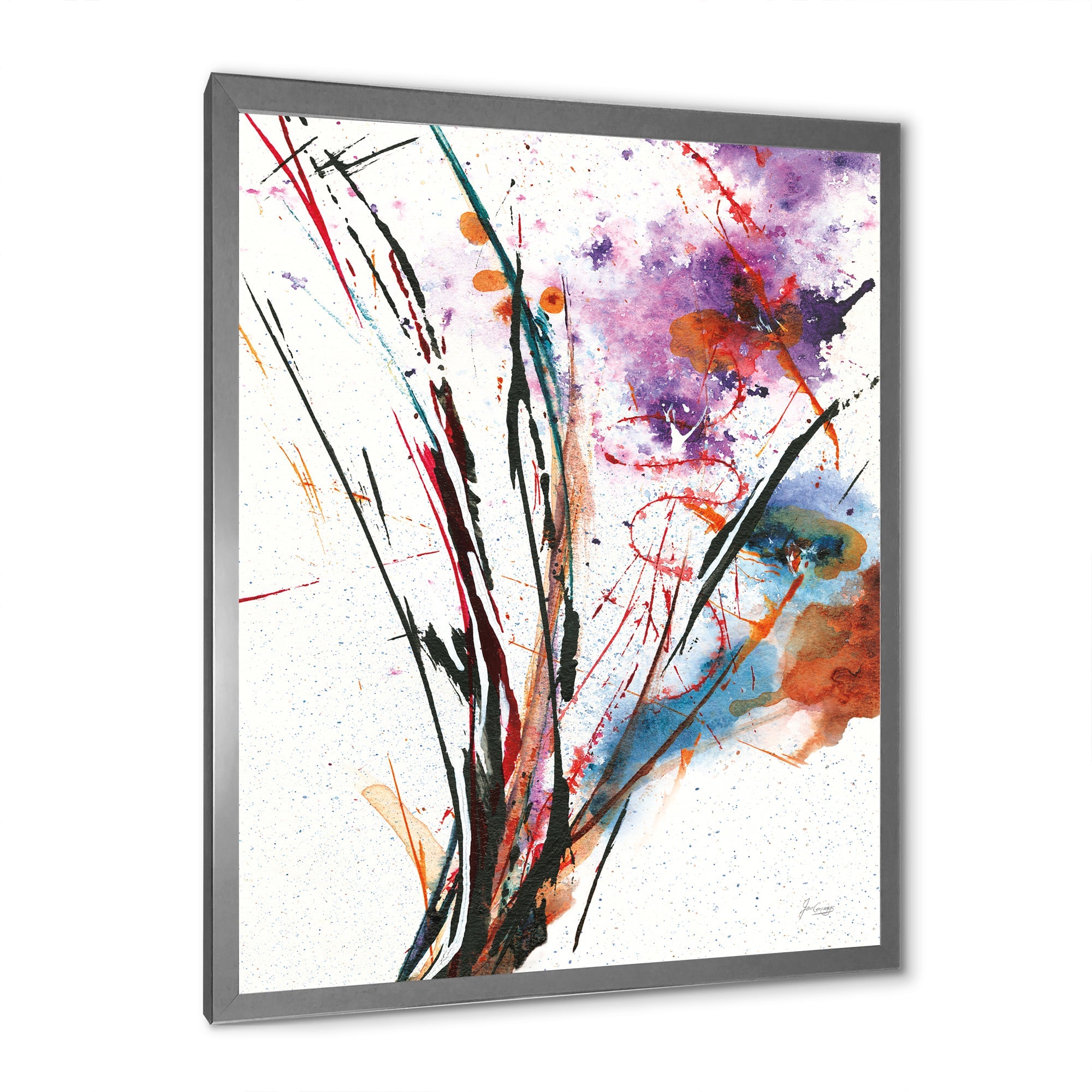 Abstract Purple and Blue Flowers Framed Print Matte White - 1.5 Width