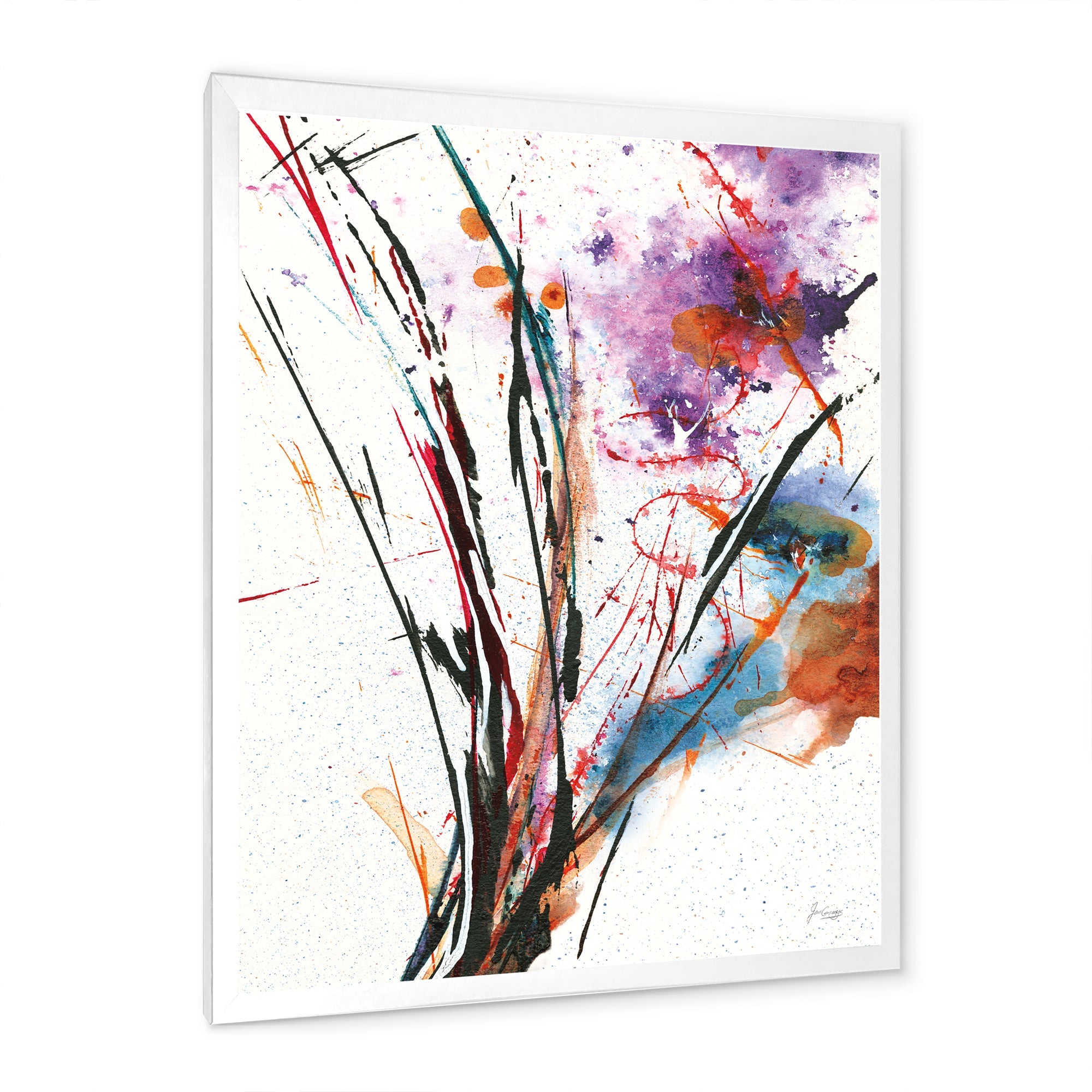 Abstract Purple and Blue Flowers Framed Print Matte White - 1.5 Width