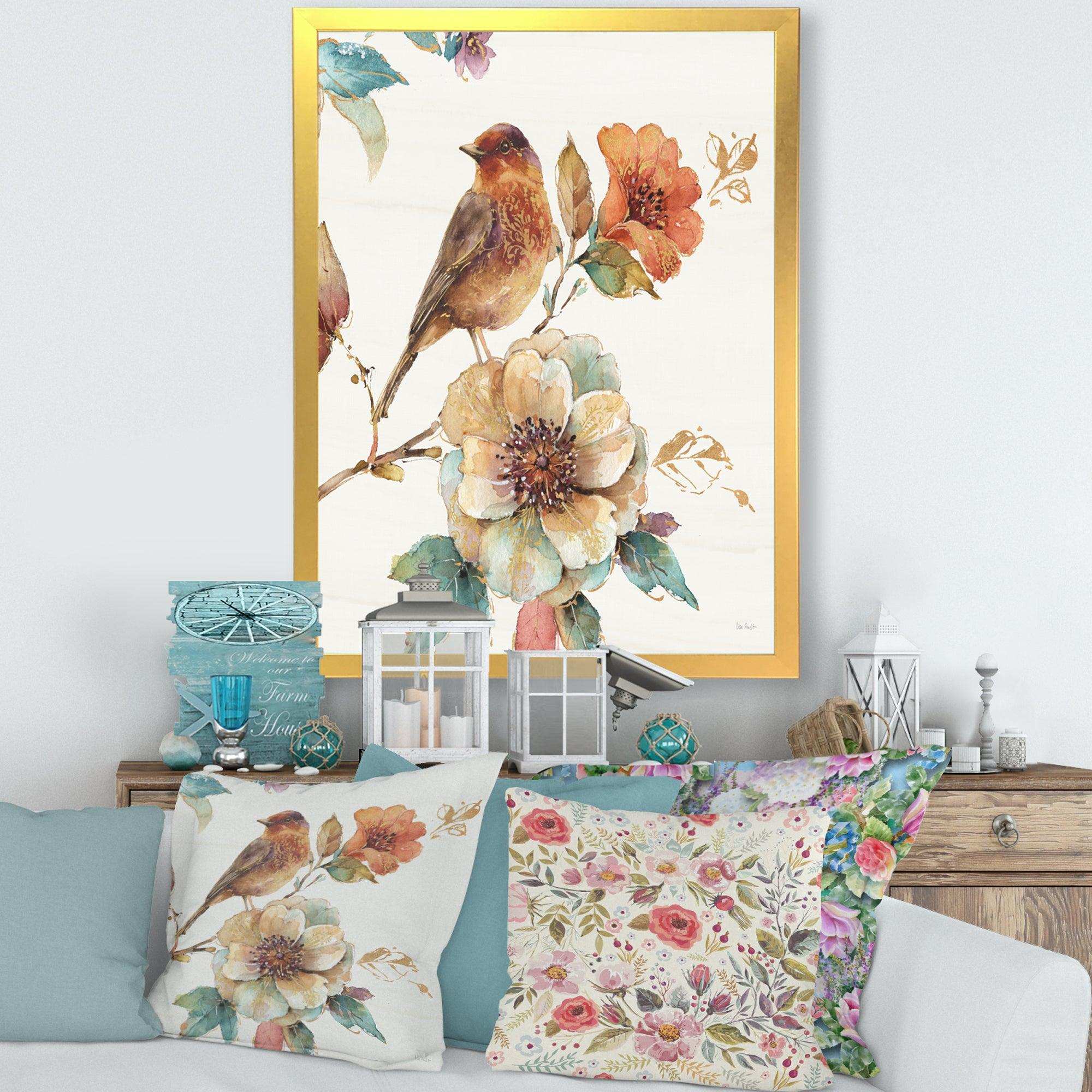 Farmhouse Bird on Flower Branch