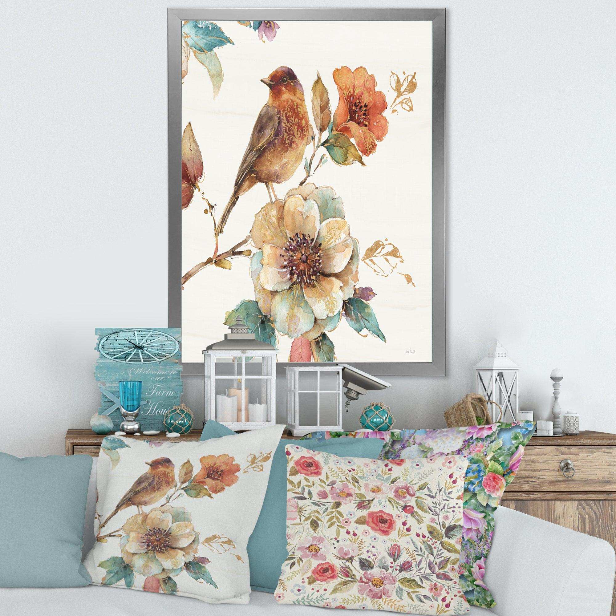 Farmhouse Bird on Flower Branch
