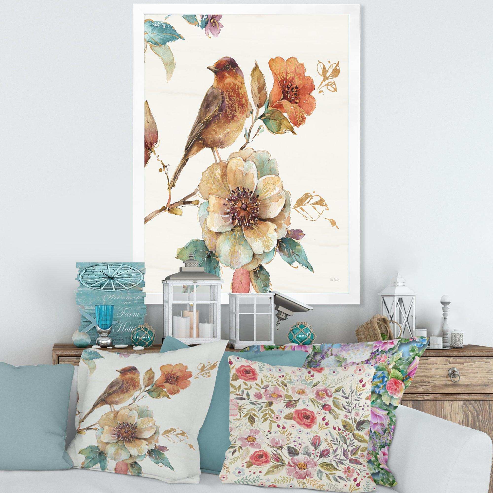 Farmhouse Bird on Flower Branch