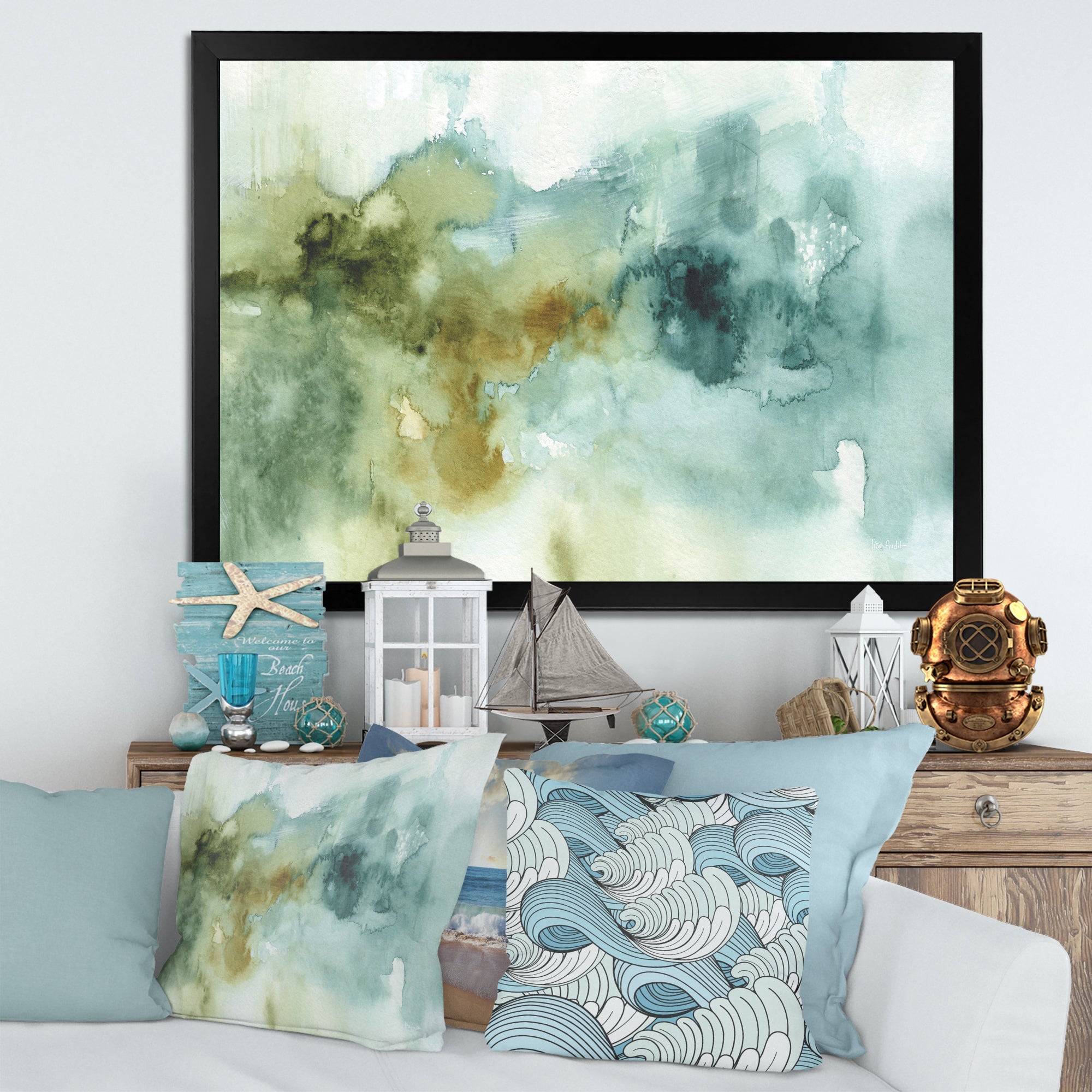 Abstract Watercolor Green House Framed Print Vibrant Black - 1.5 Width