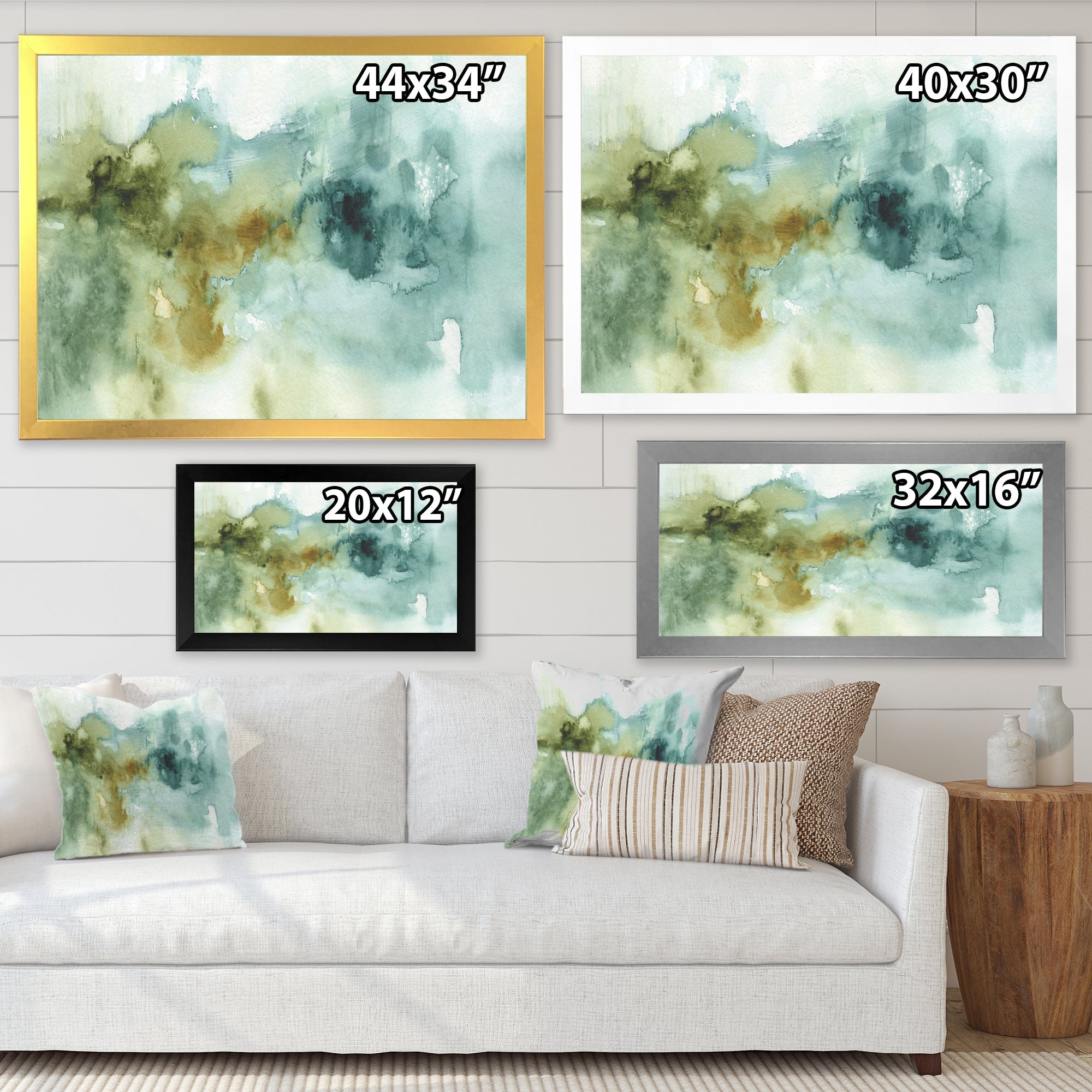 Abstract Watercolor Green House Framed Print Matte White - 1.5 Width