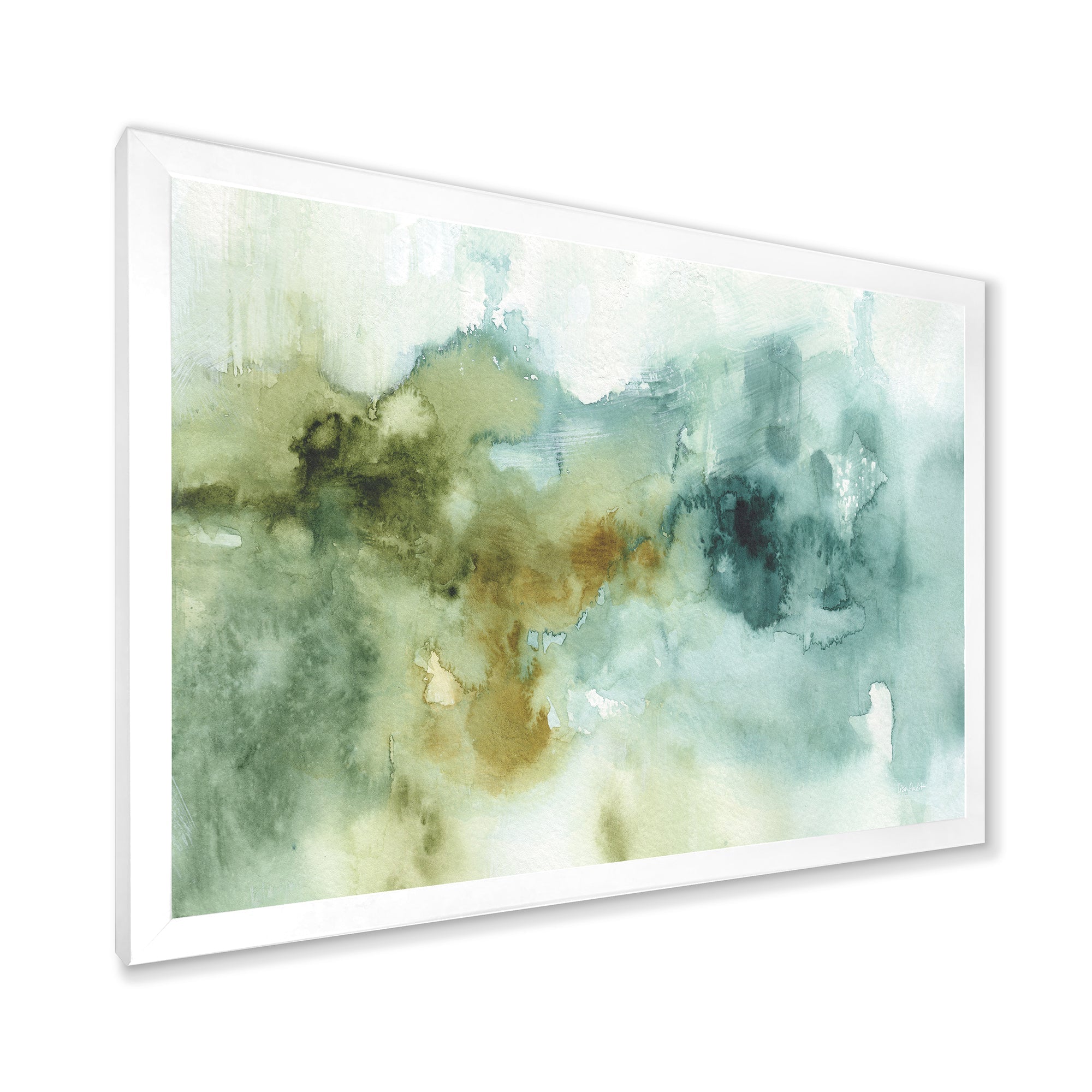 Abstract Watercolor Green House Framed Print Matte White - 1.5 Width