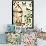 Blue Cottage Bird, Birdcage and Apple Blossoms I
